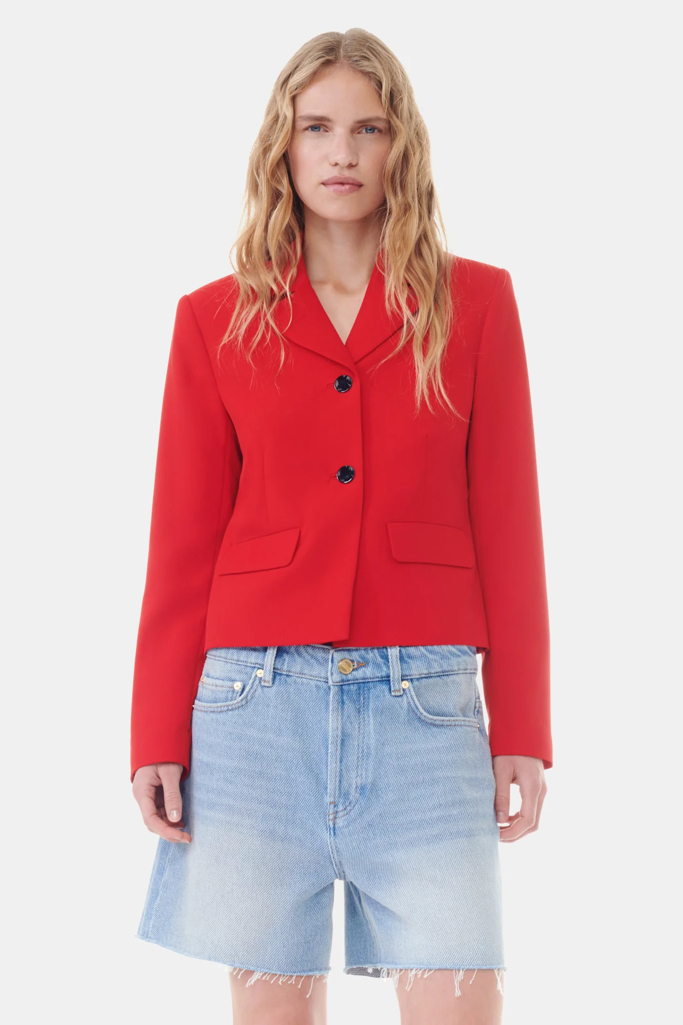 Twill Suiting Fitted Blazer | Barbados Cherry - Image 3