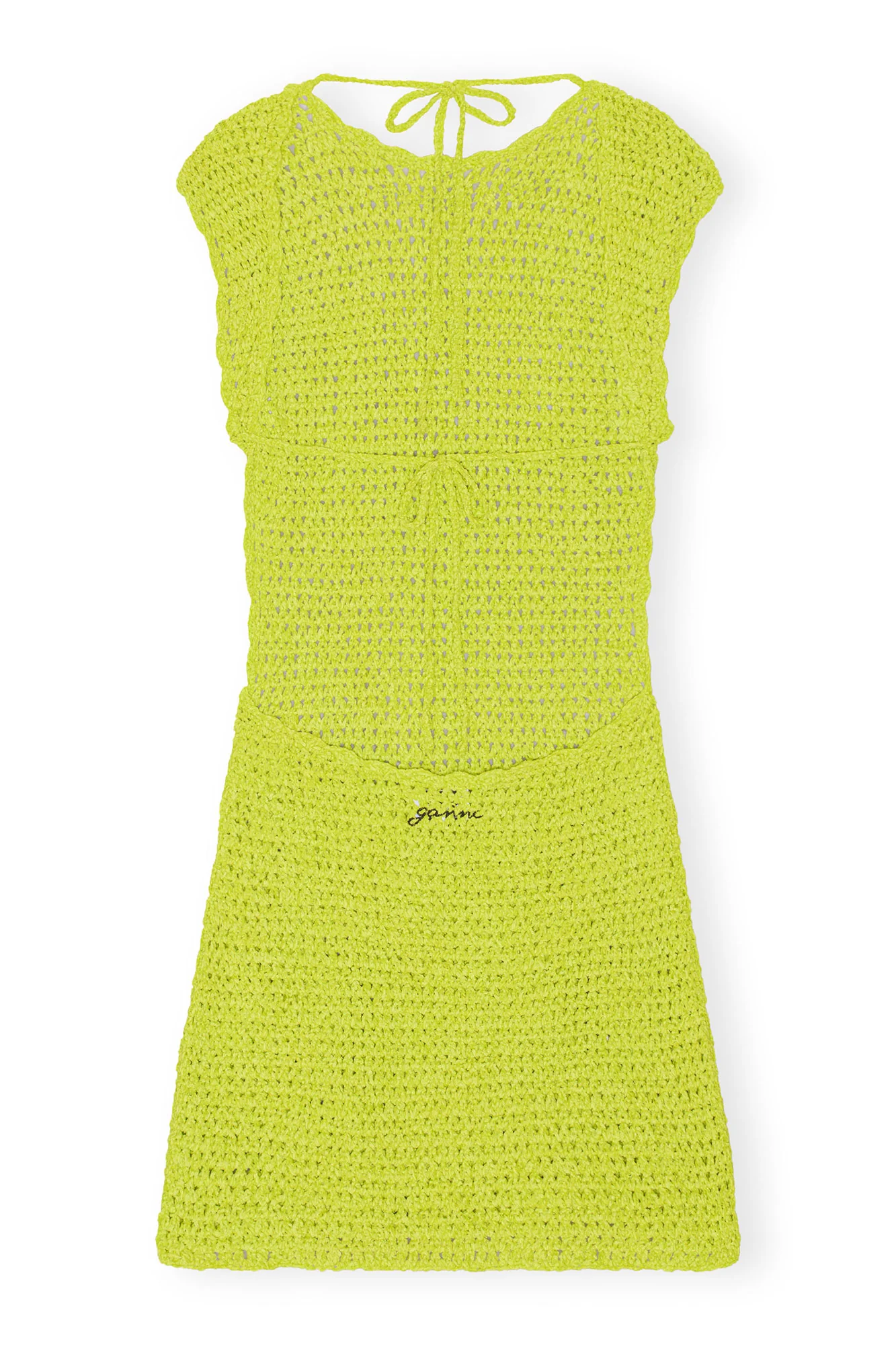 Velvet Crochet Open Back Mini Dress | Lime Punch - Image 2