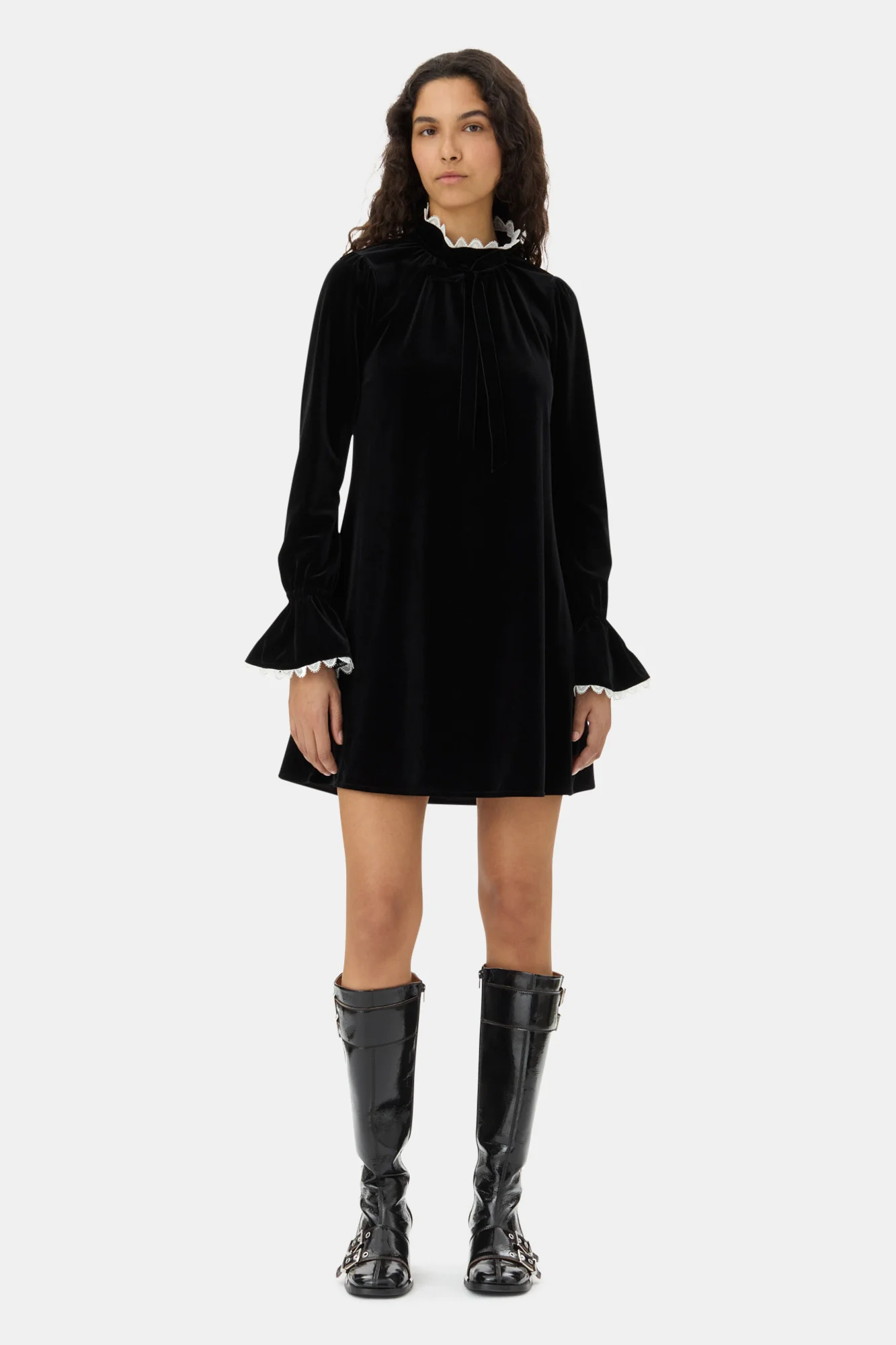 Velvet Jersey A-Line Mini Dress | Black - Image 3