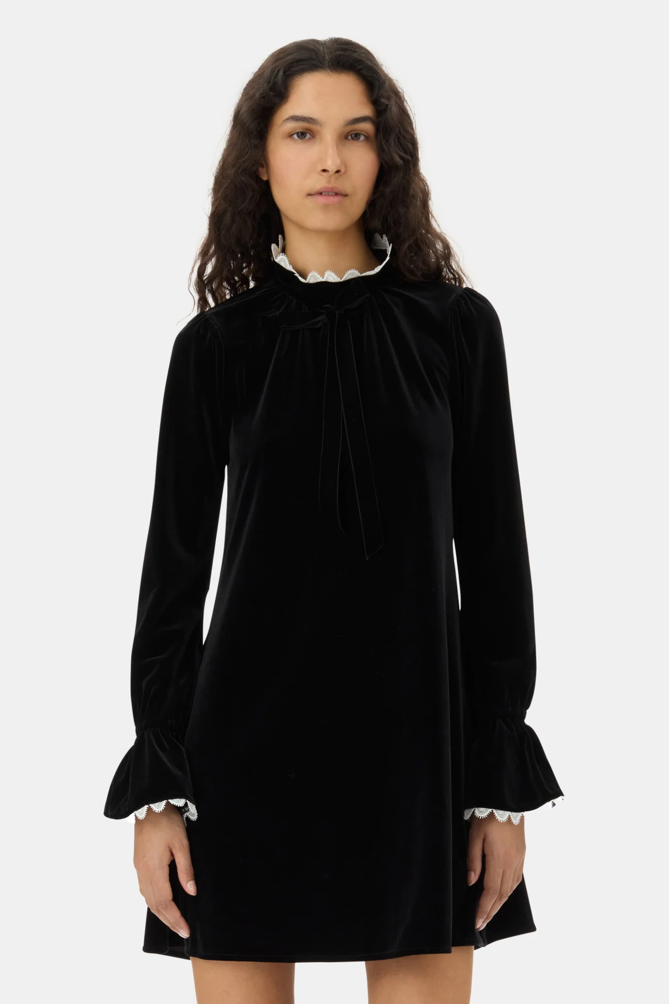 Velvet Jersey A-Line Mini Dress | Black - Image 4