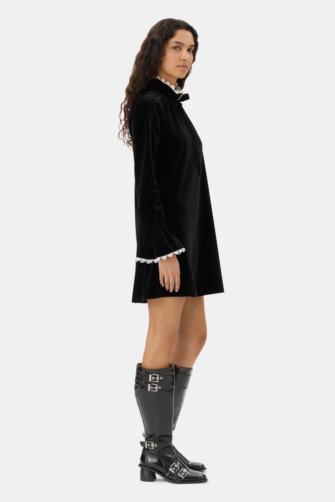Velvet Jersey A-Line Mini Dress | Black - Image 5