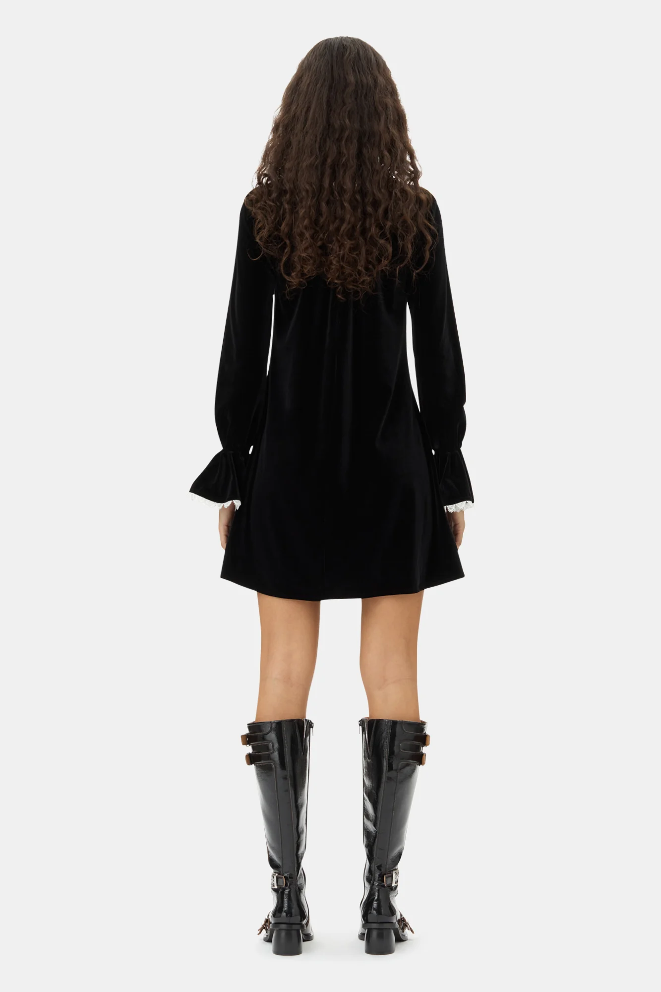 Velvet Jersey A-Line Mini Dress | Black - Image 6