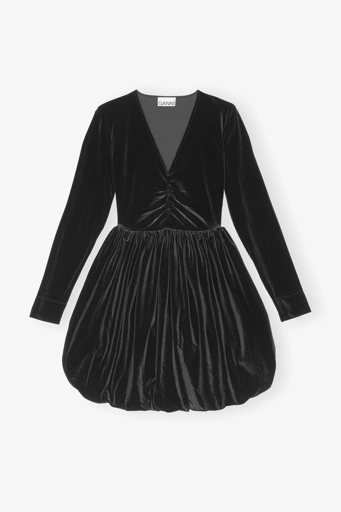 Velvet Jersey Balloon Mini Dress | Black - Image 2