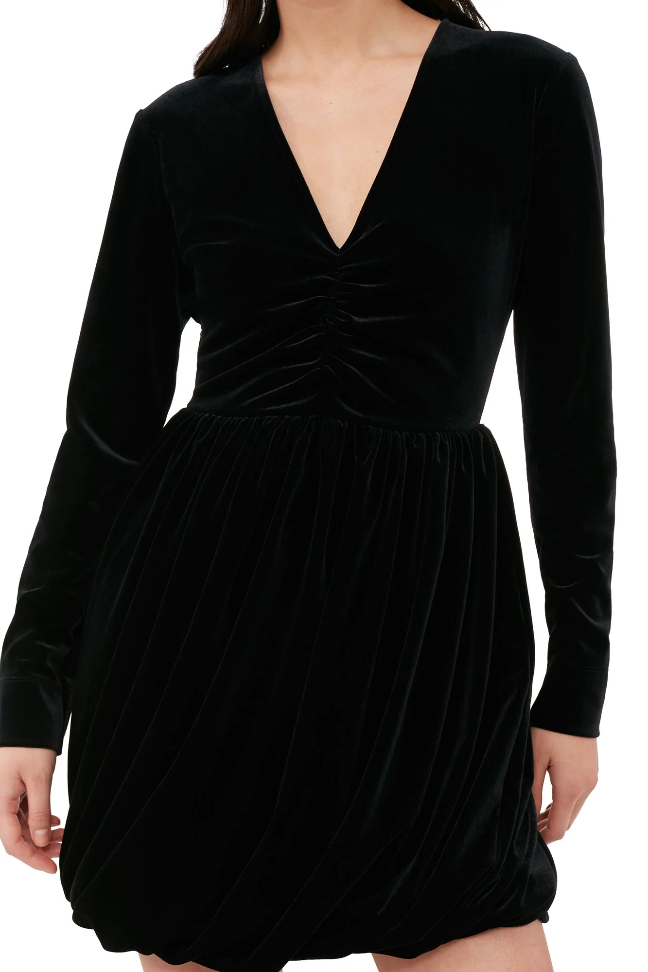Velvet Jersey Balloon Mini Dress | Black - Image 8