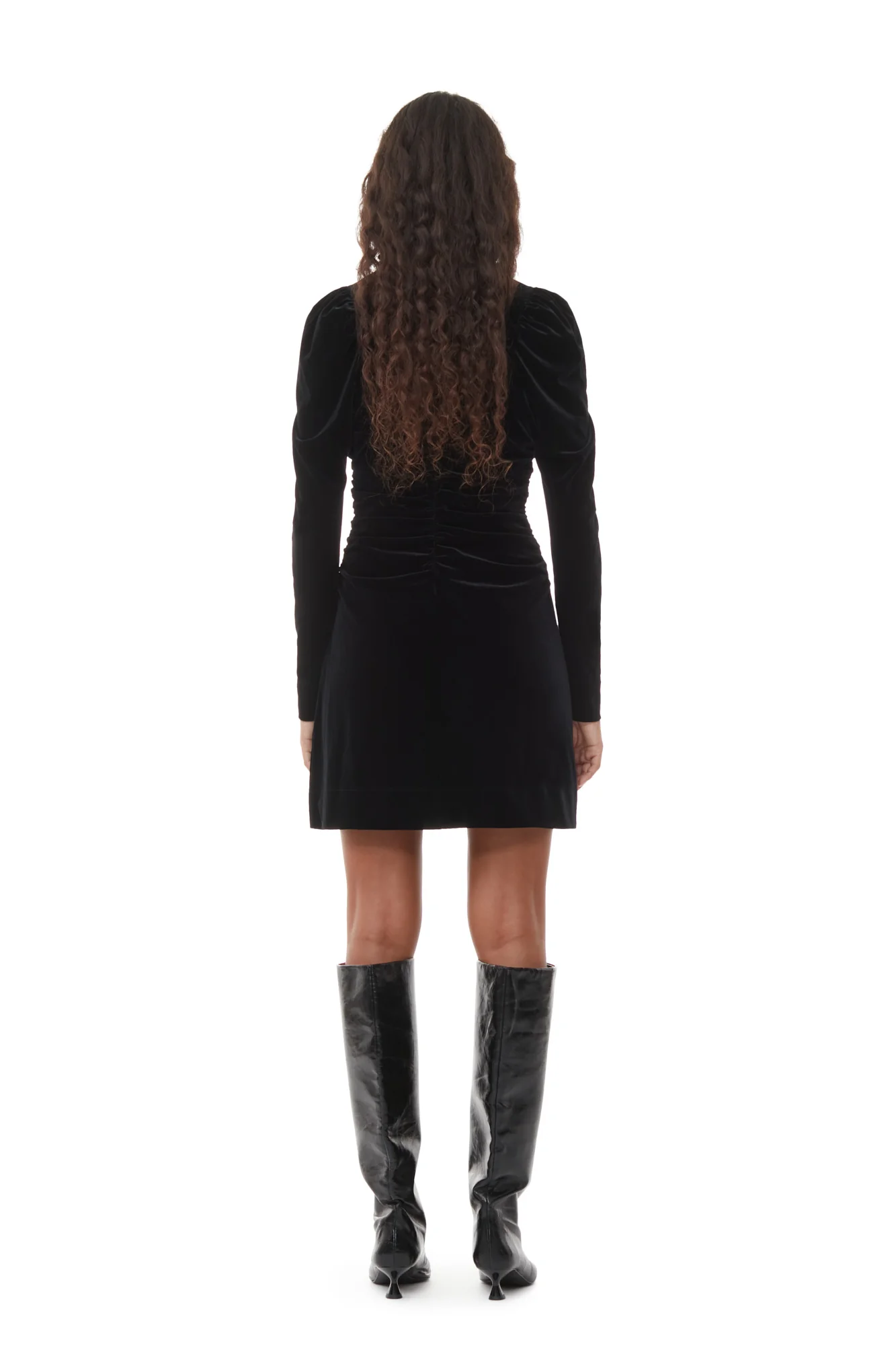Velvet Jersey Gathered Mini Dress | Black - Image 5
