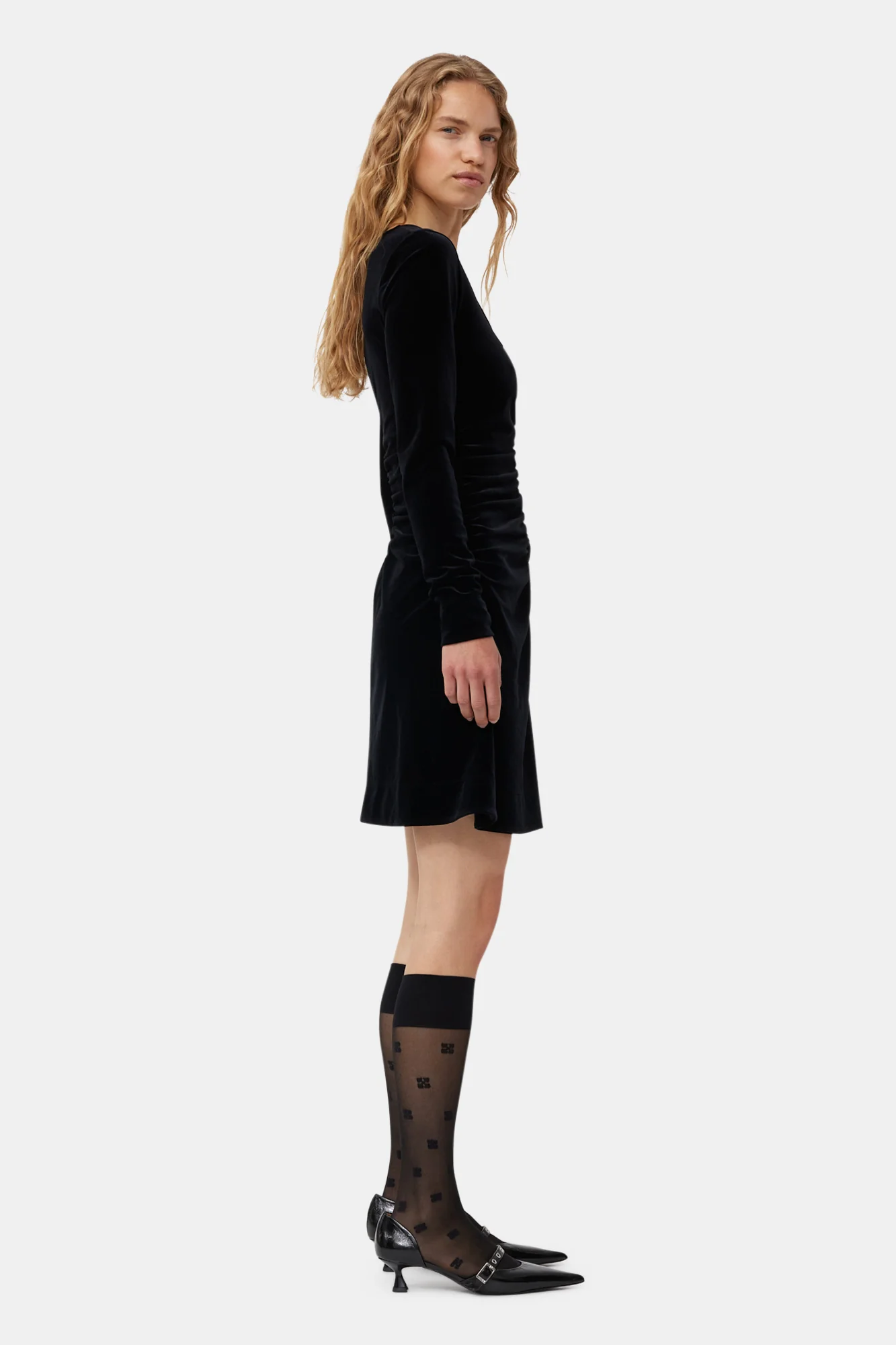 Velvet Jersey Mini Dress | Black - Image 5