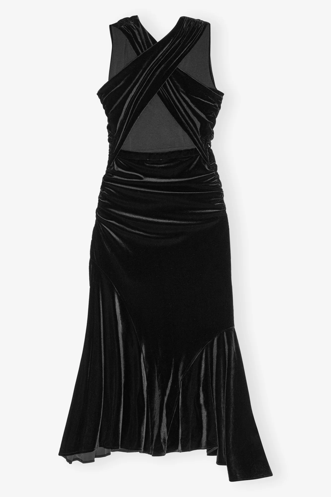 Velvet Jersey Ruched Crossover Dress | Black - Image 2
