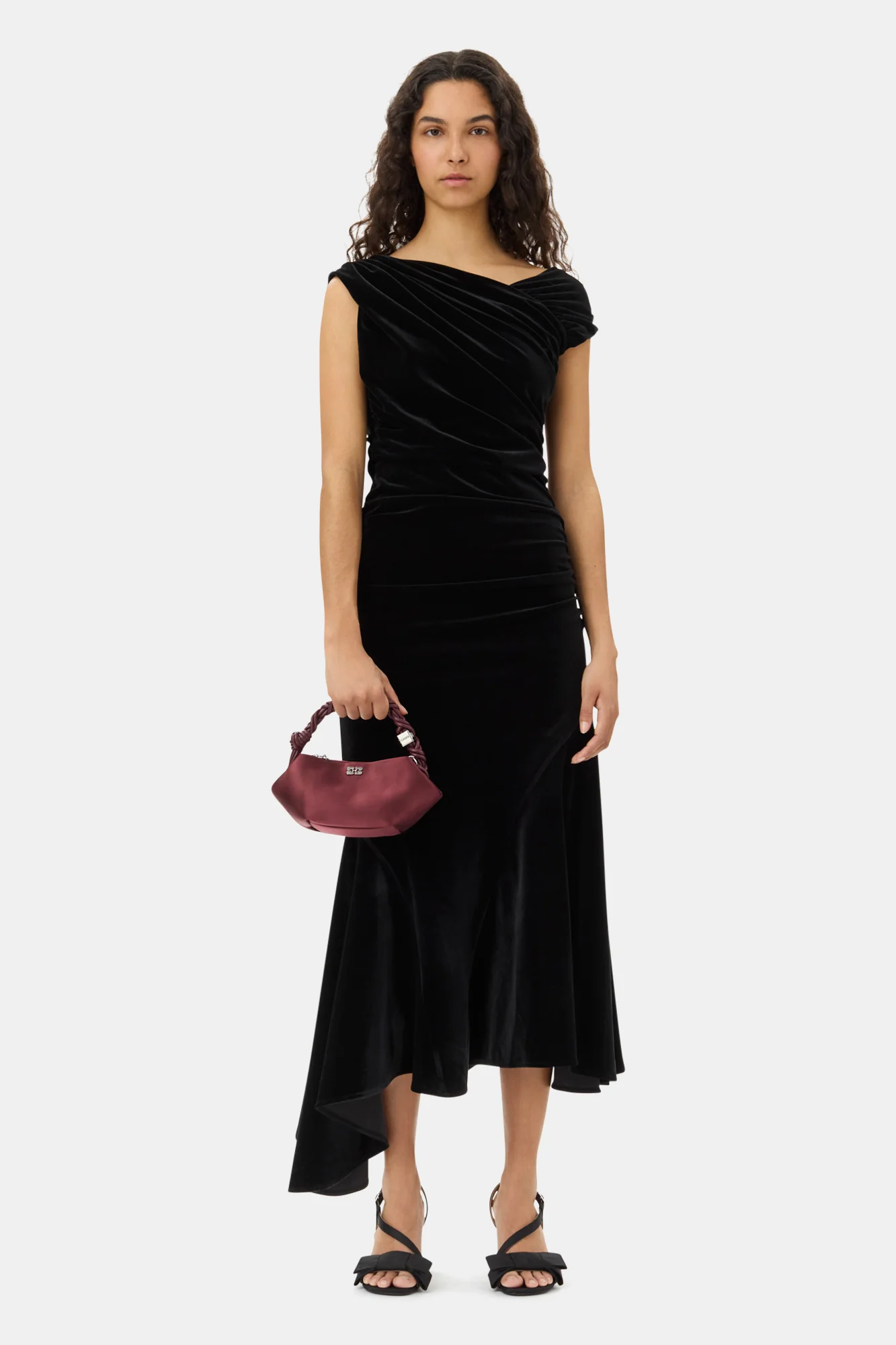 Velvet Jersey Ruched Crossover Dress | Black - Image 3