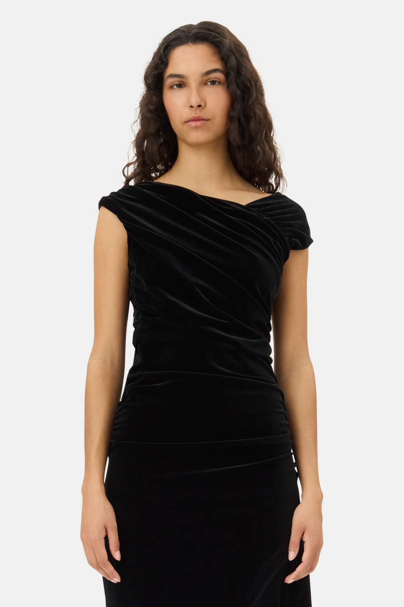 Velvet Jersey Ruched Crossover Dress | Black - Image 4