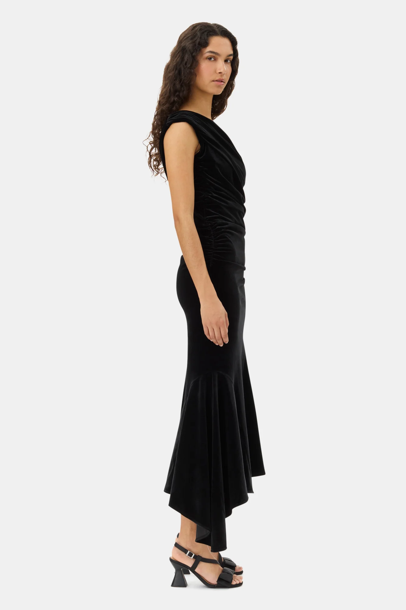 Velvet Jersey Ruched Crossover Dress | Black - Image 5