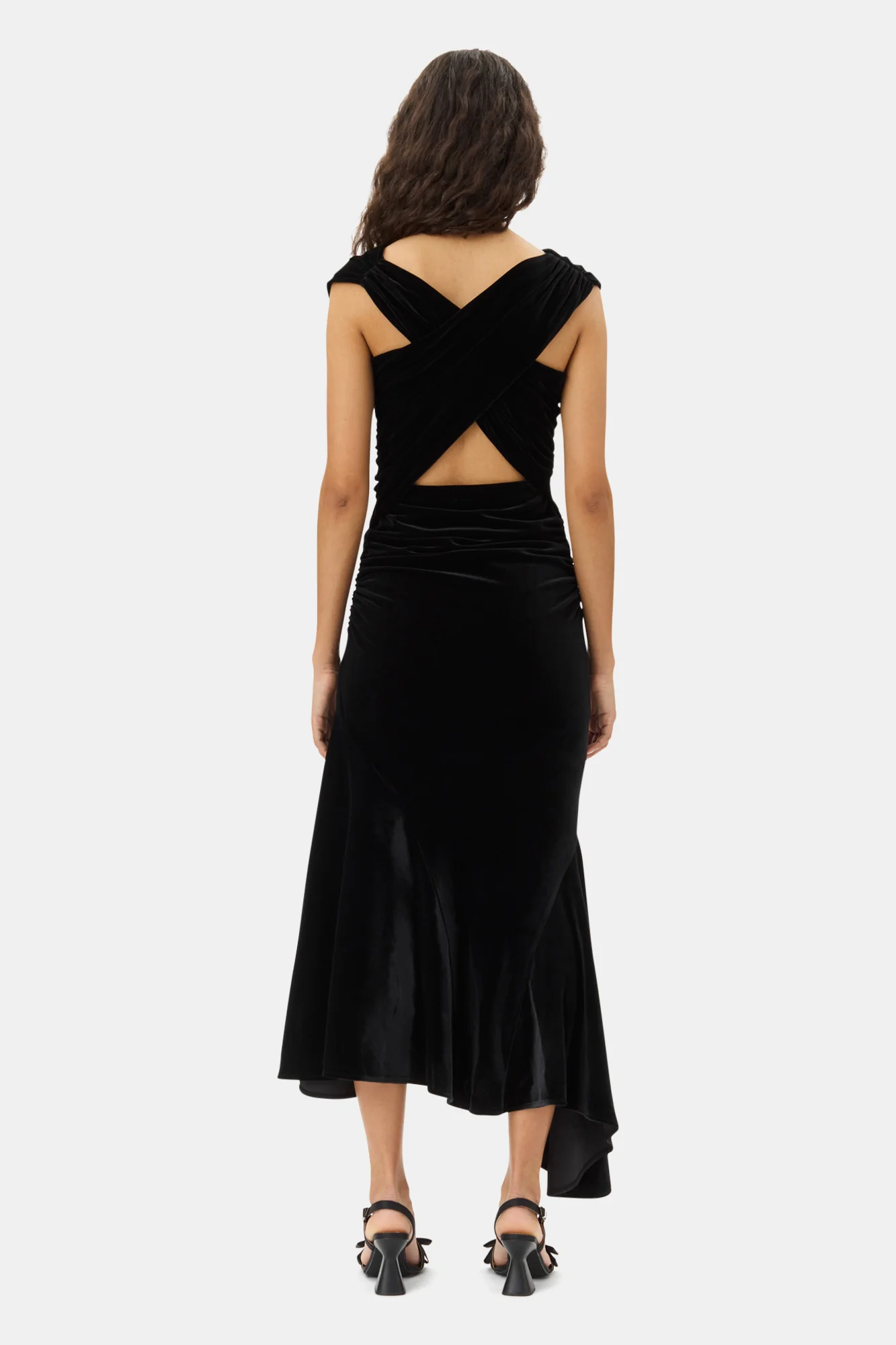 Velvet Jersey Ruched Crossover Dress | Black - Image 6