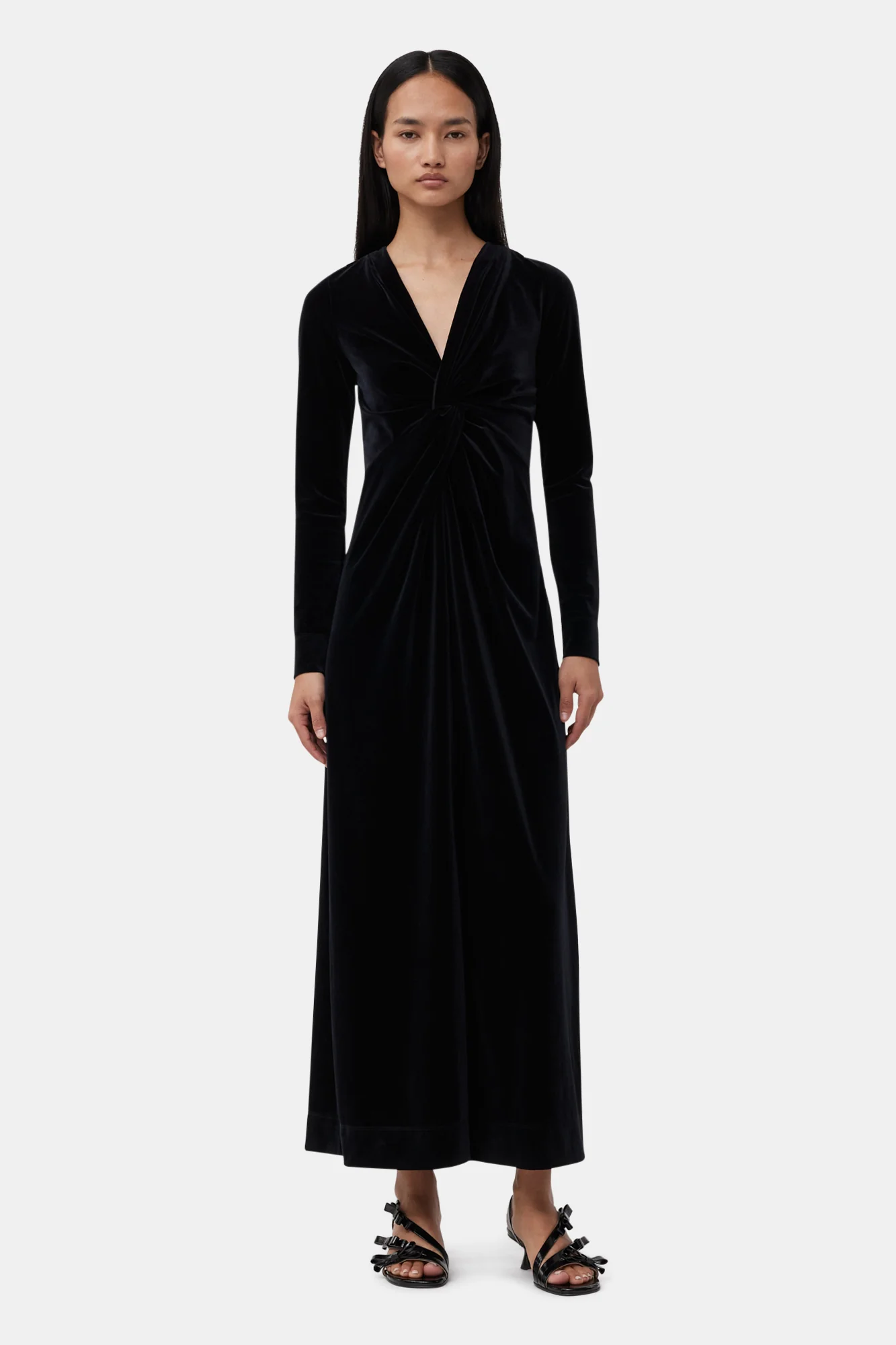 Velvet Jersey Twist Long Dress | Black - Image 3