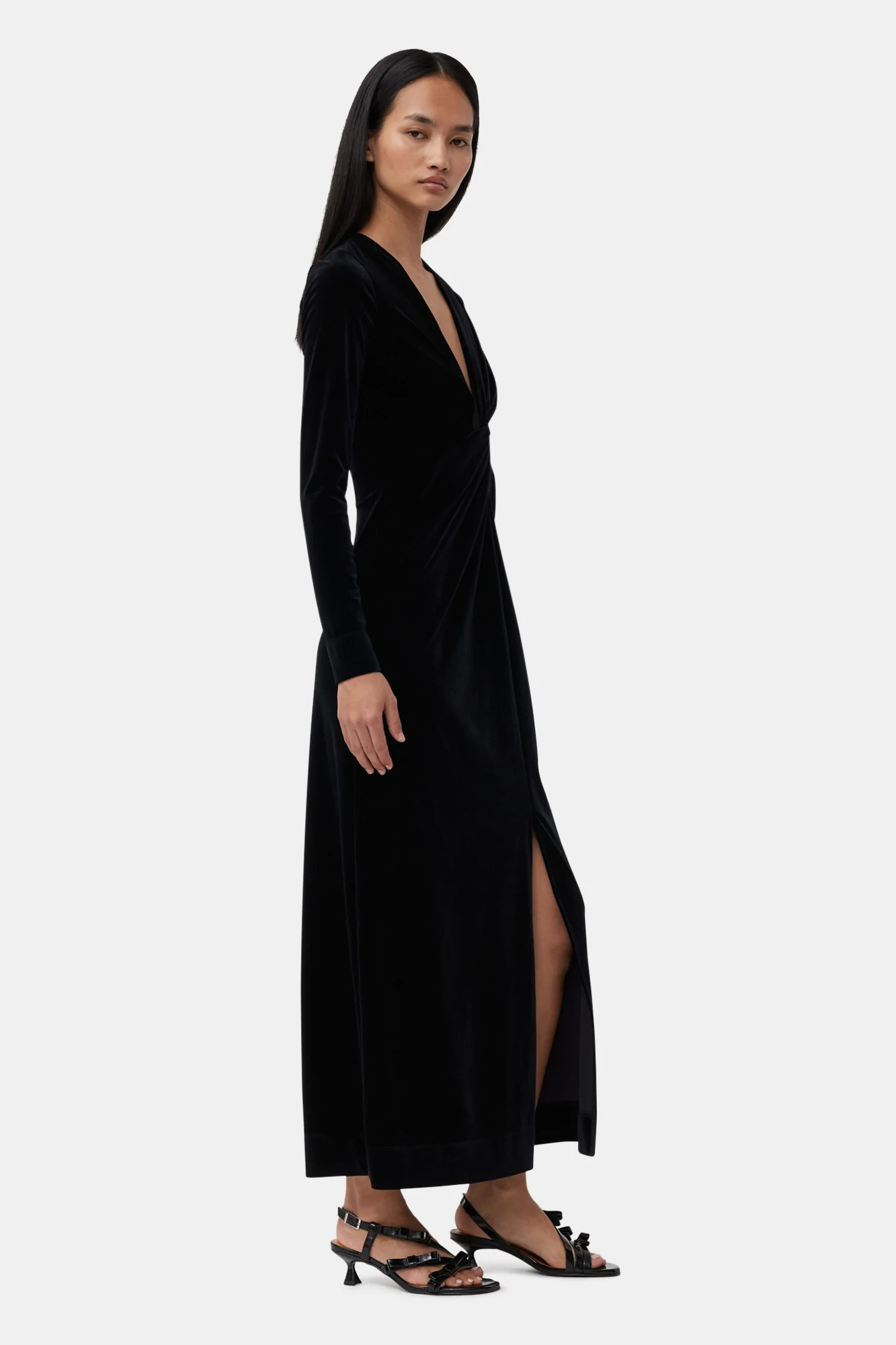 Velvet Jersey Twist Long Dress | Black - Image 5