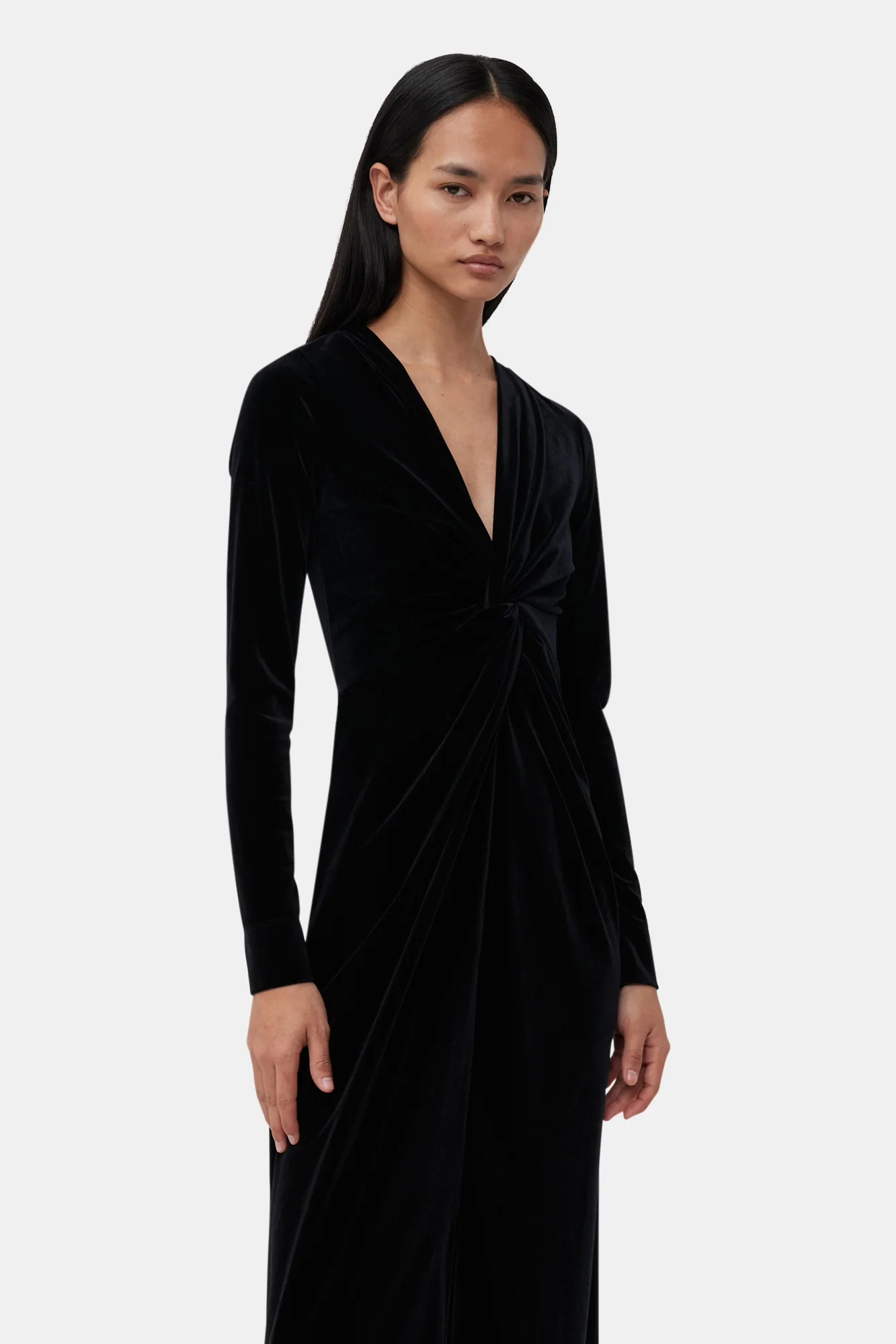 Velvet Jersey Twist Long Dress | Black - Image 6