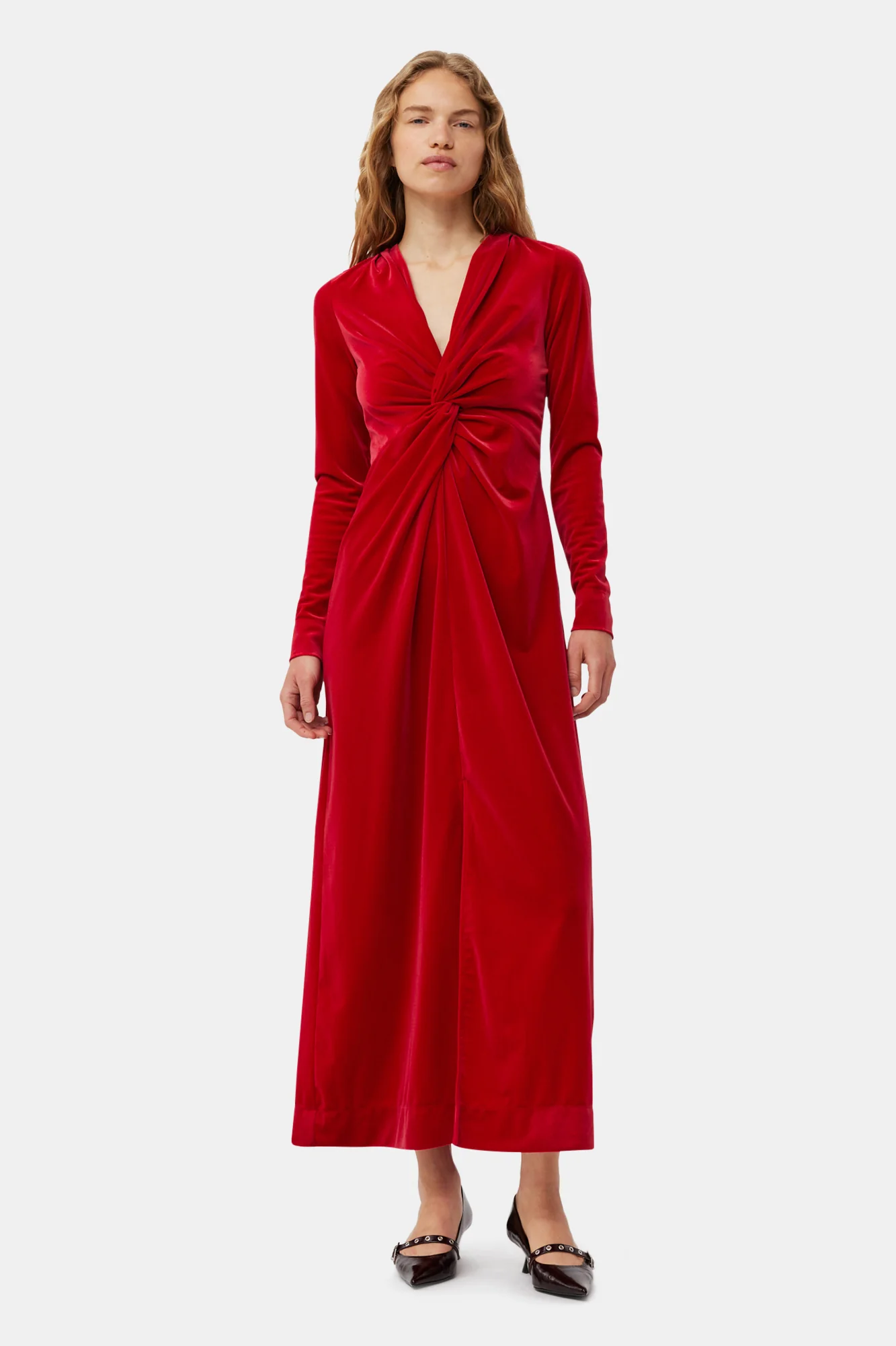 Velvet Jersey Twist Long Dress | Savvy Red - Image 3