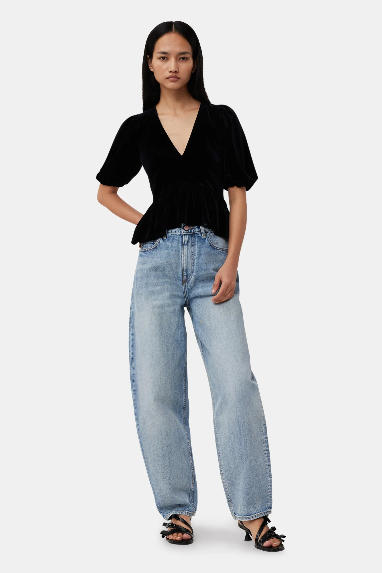 Velvet Jersey V-Neck Blouse | Black - Image 4