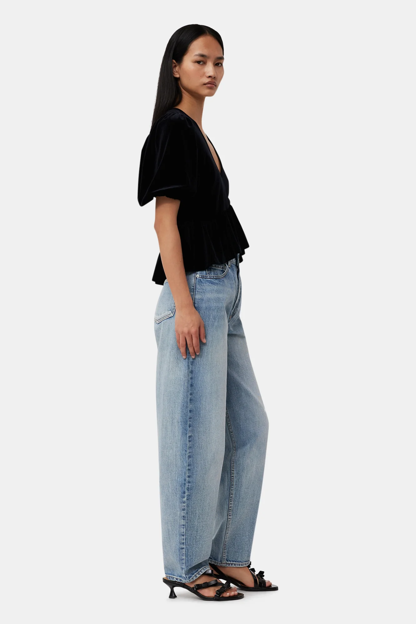 Velvet Jersey V-Neck Blouse | Black - Image 6