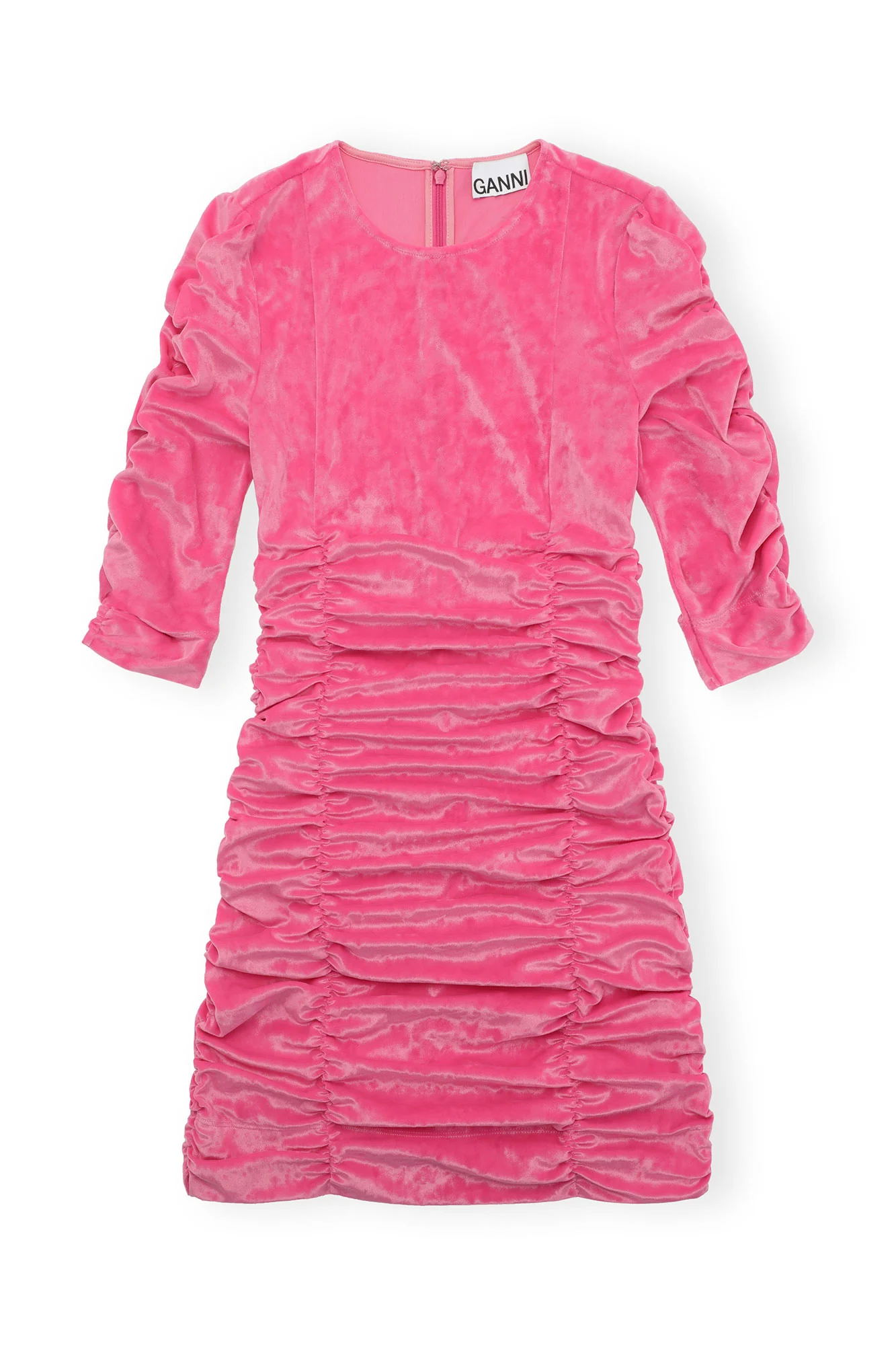 Velvet O-neck Dress | Shocking Pink