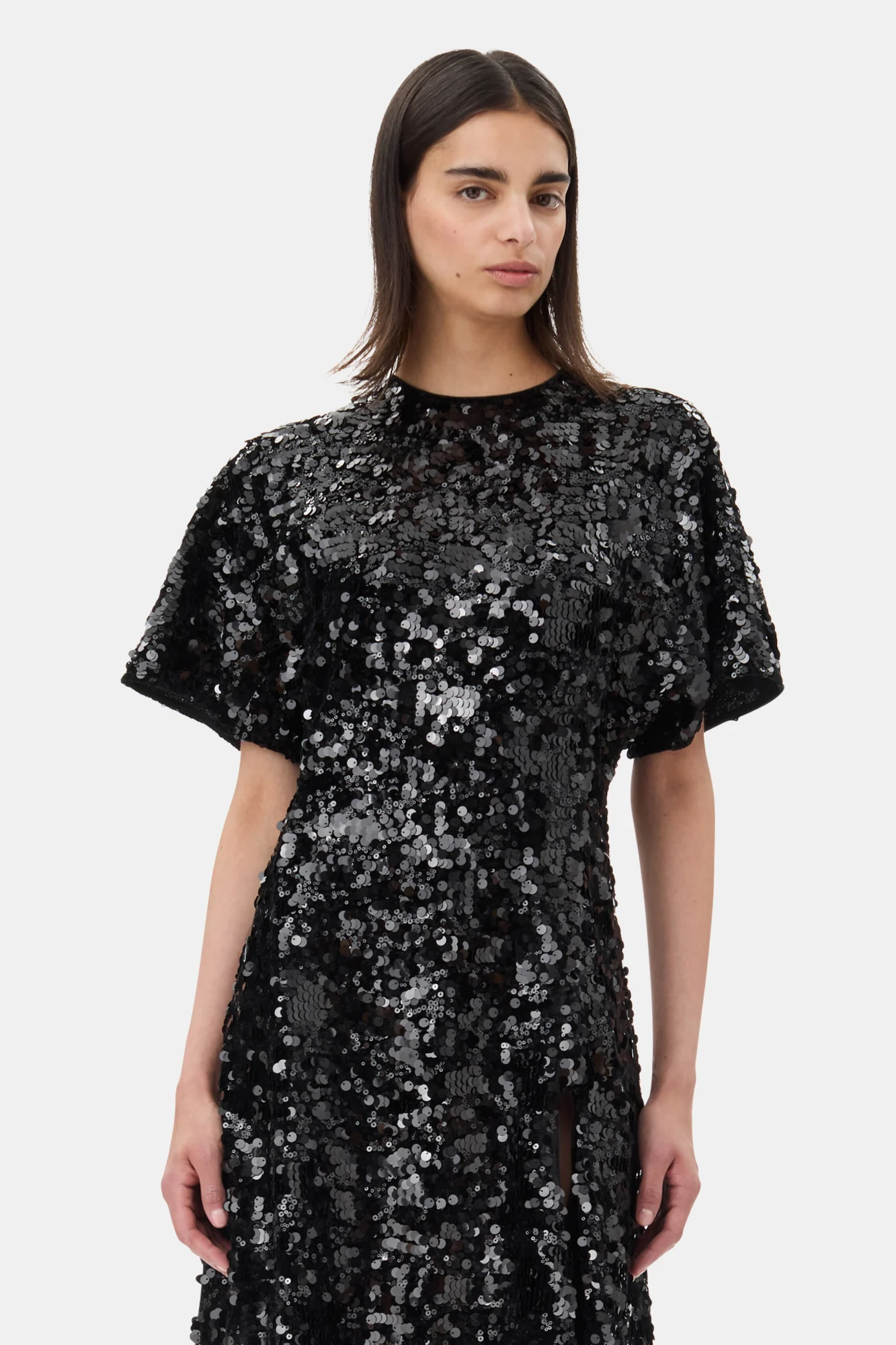 Velvet Sequins Long Dress | Black - Image 4
