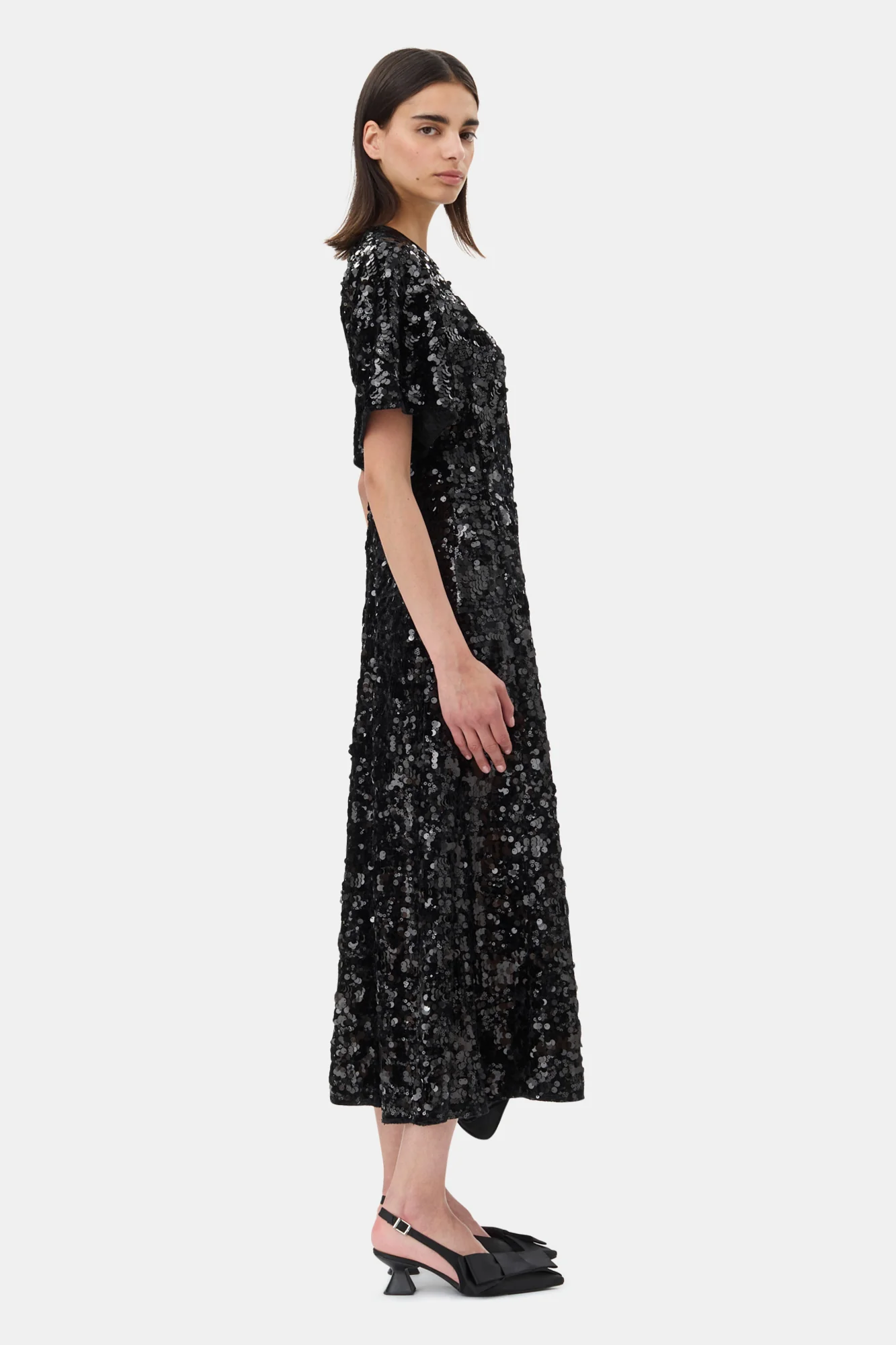 Velvet Sequins Long Dress | Black - Image 5