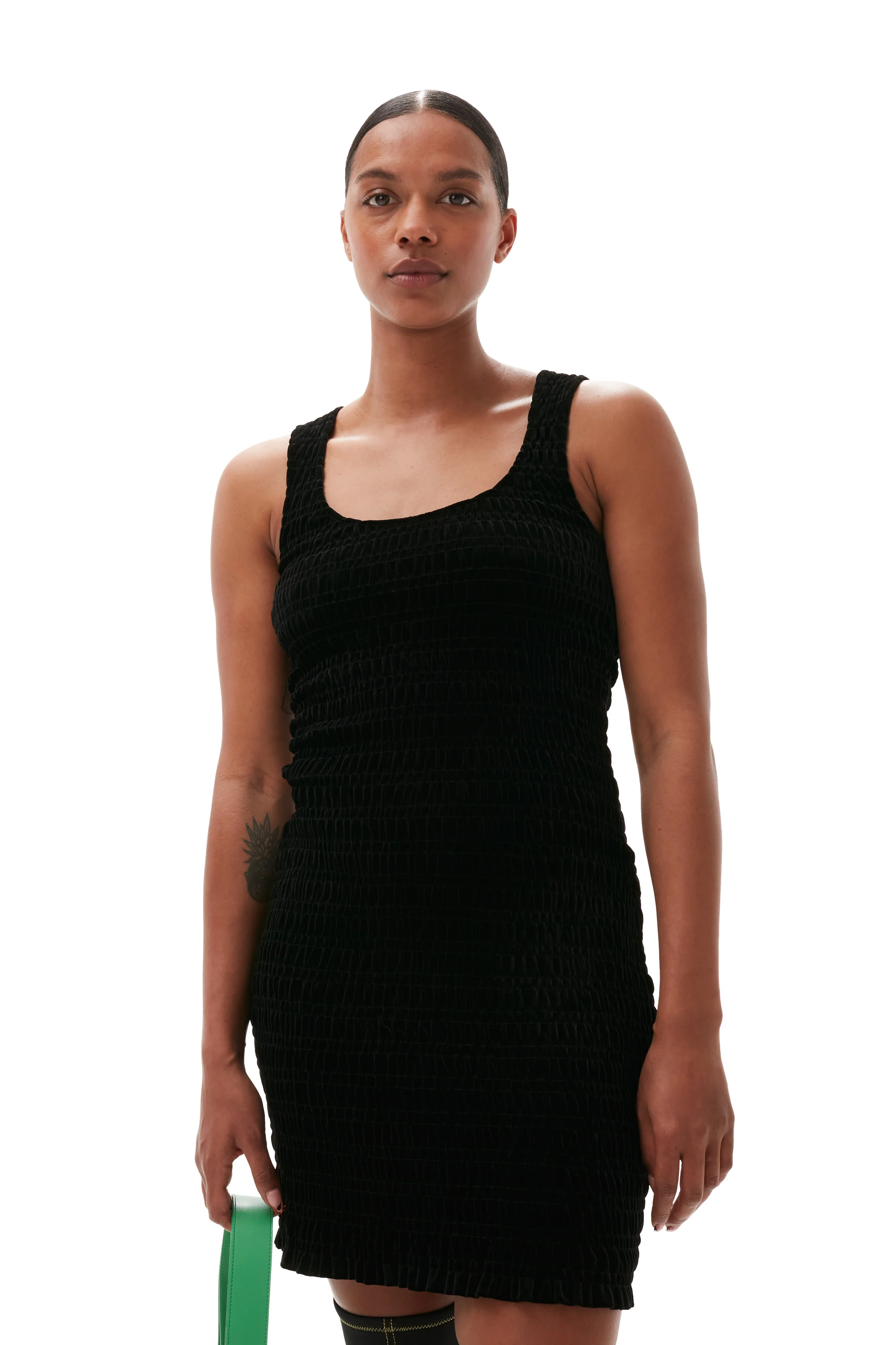 Velvet Smock Mini Dress | Black - Image 8