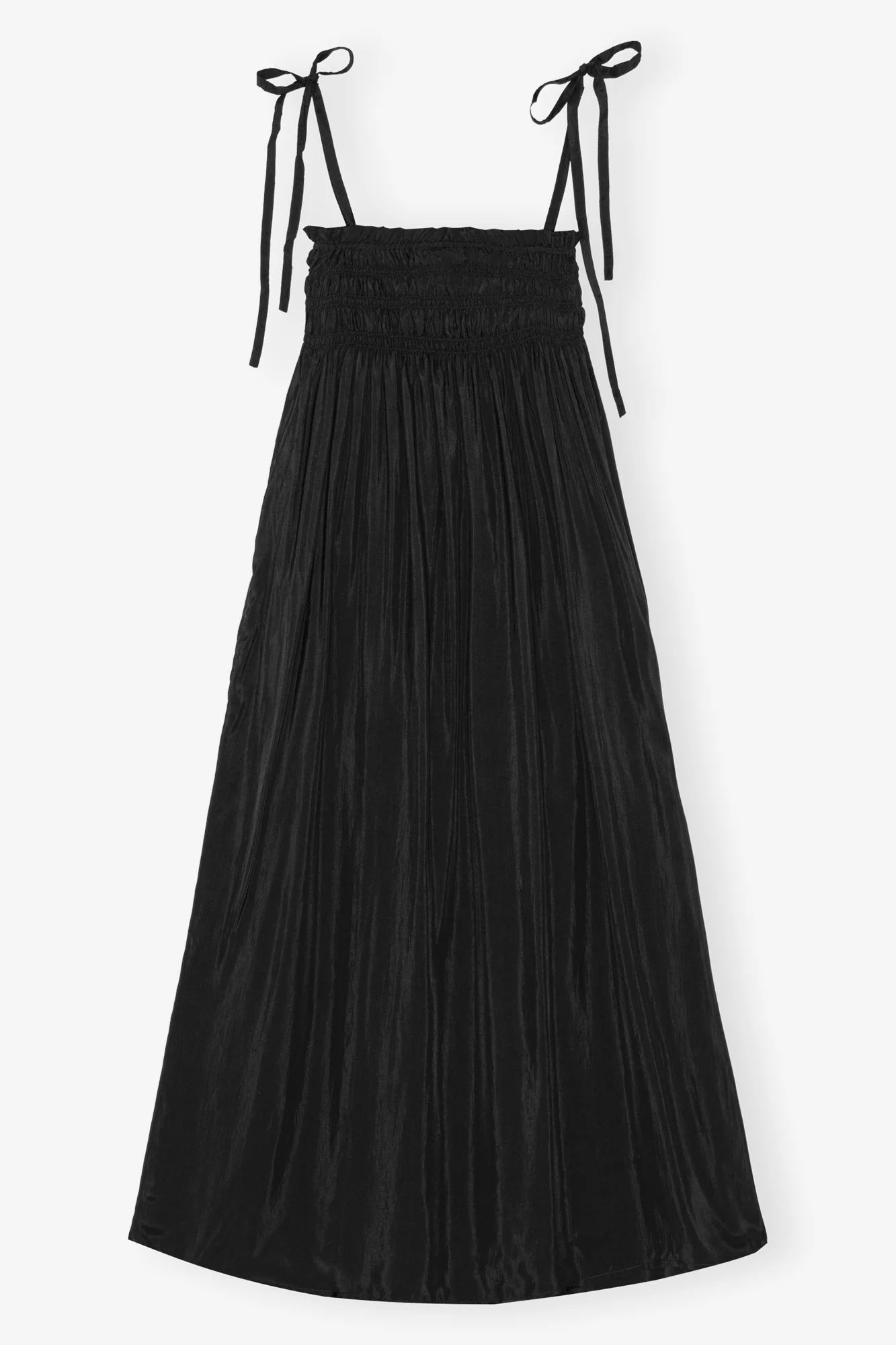 Viscose Habotai Midi Smock Strap Dress | Black - Image 2