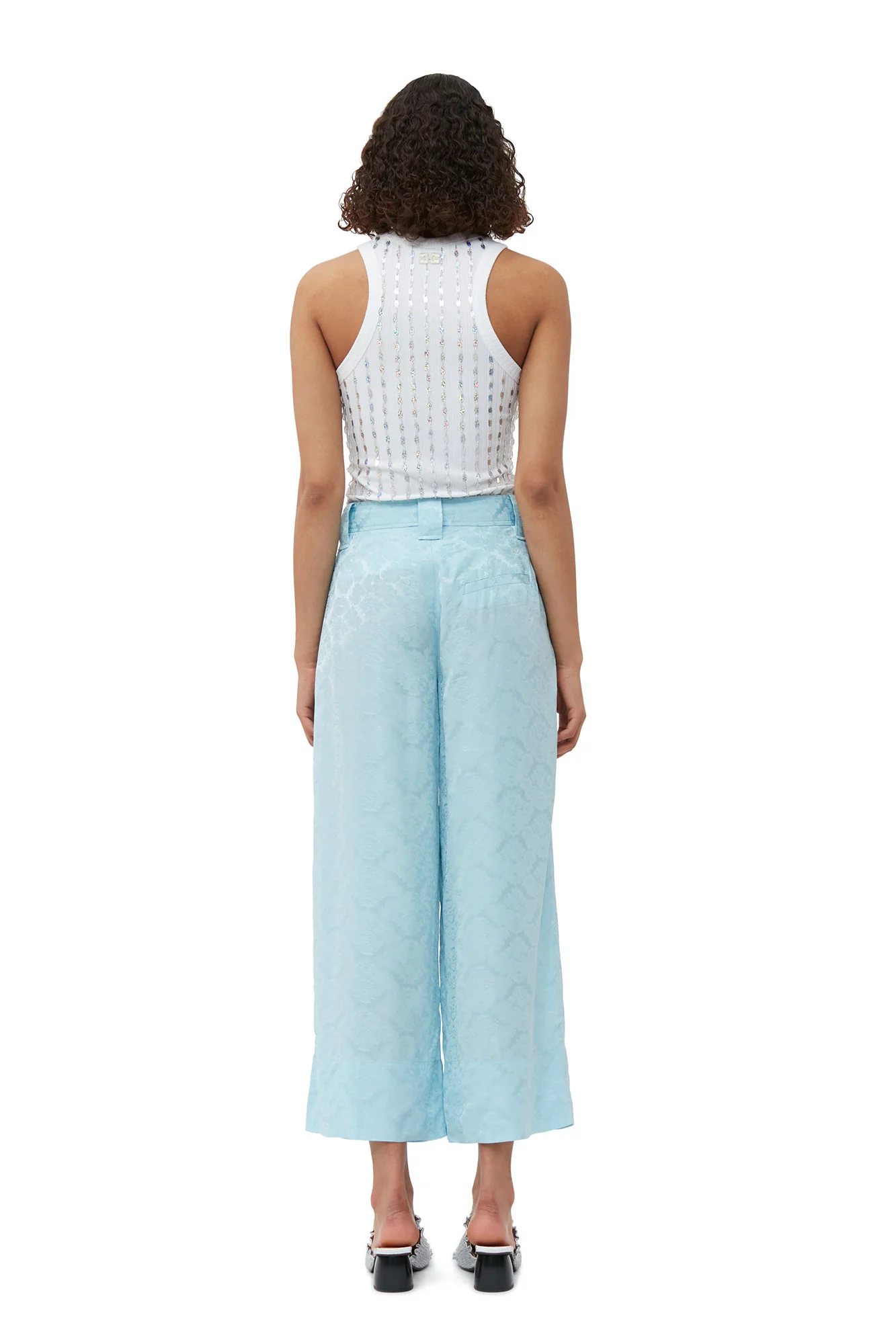 Viscose Jacquard Cropped Trousers | Corydalis Blue - Image 4