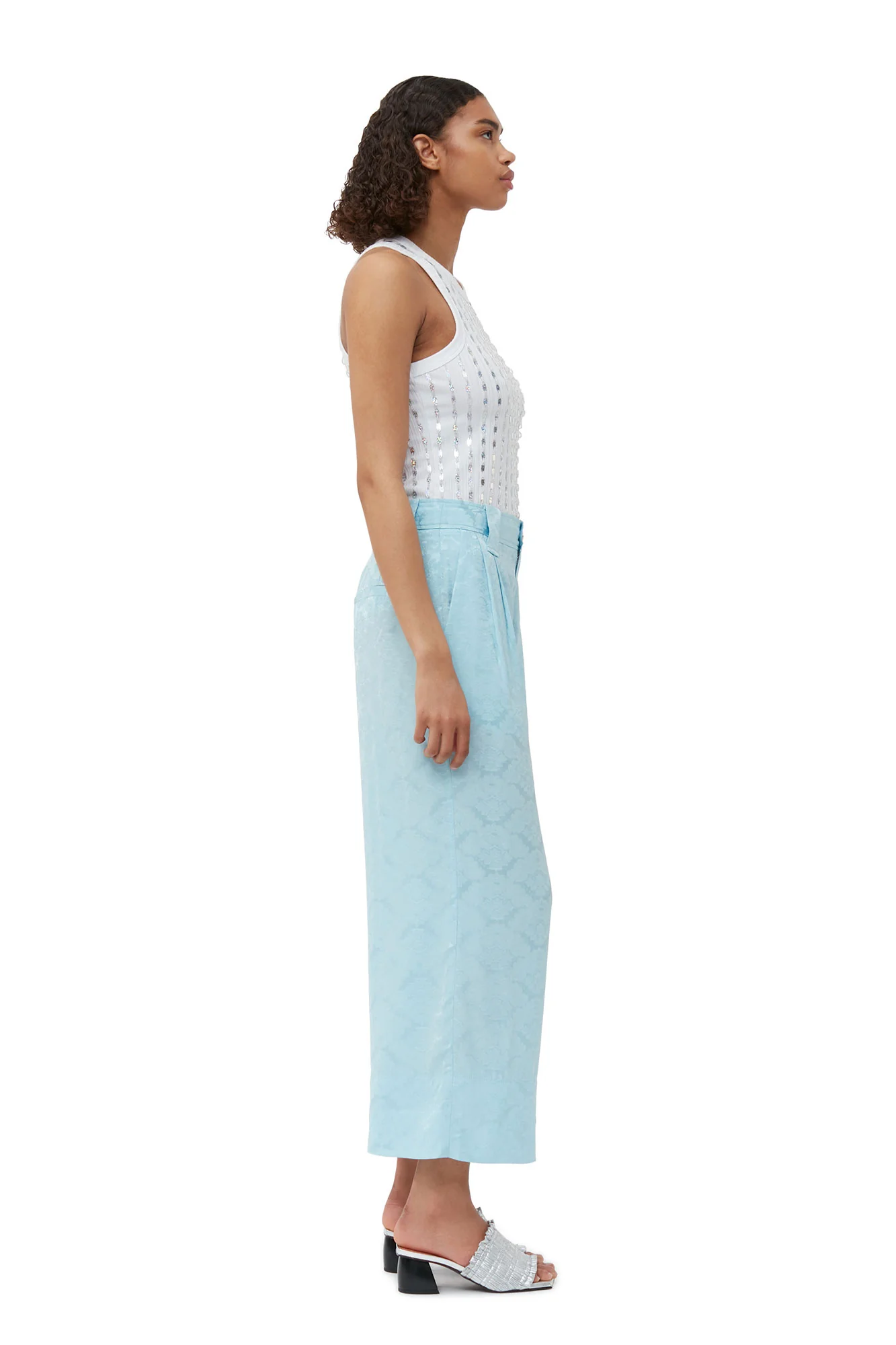 Viscose Jacquard Cropped Trousers | Corydalis Blue - Image 5