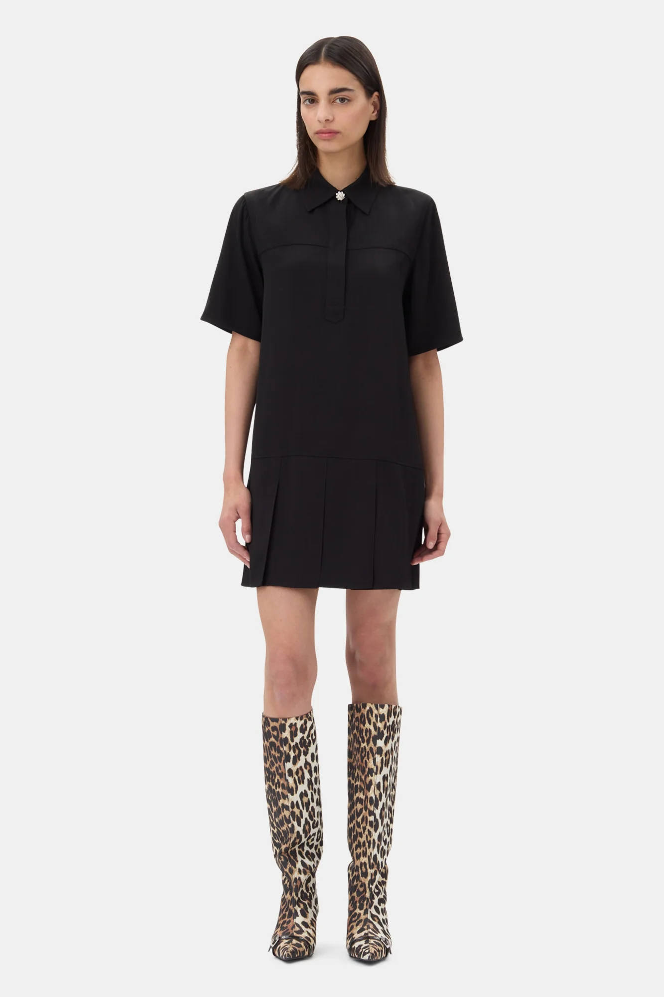 Viscose Twill Mini Dress | Black - Image 3