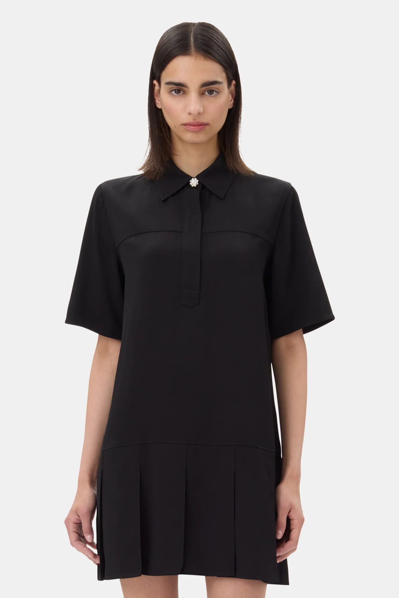 Viscose Twill Mini Dress | Black - Image 4