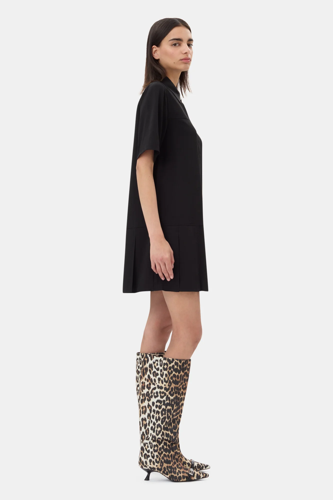 Viscose Twill Mini Dress | Black - Image 5