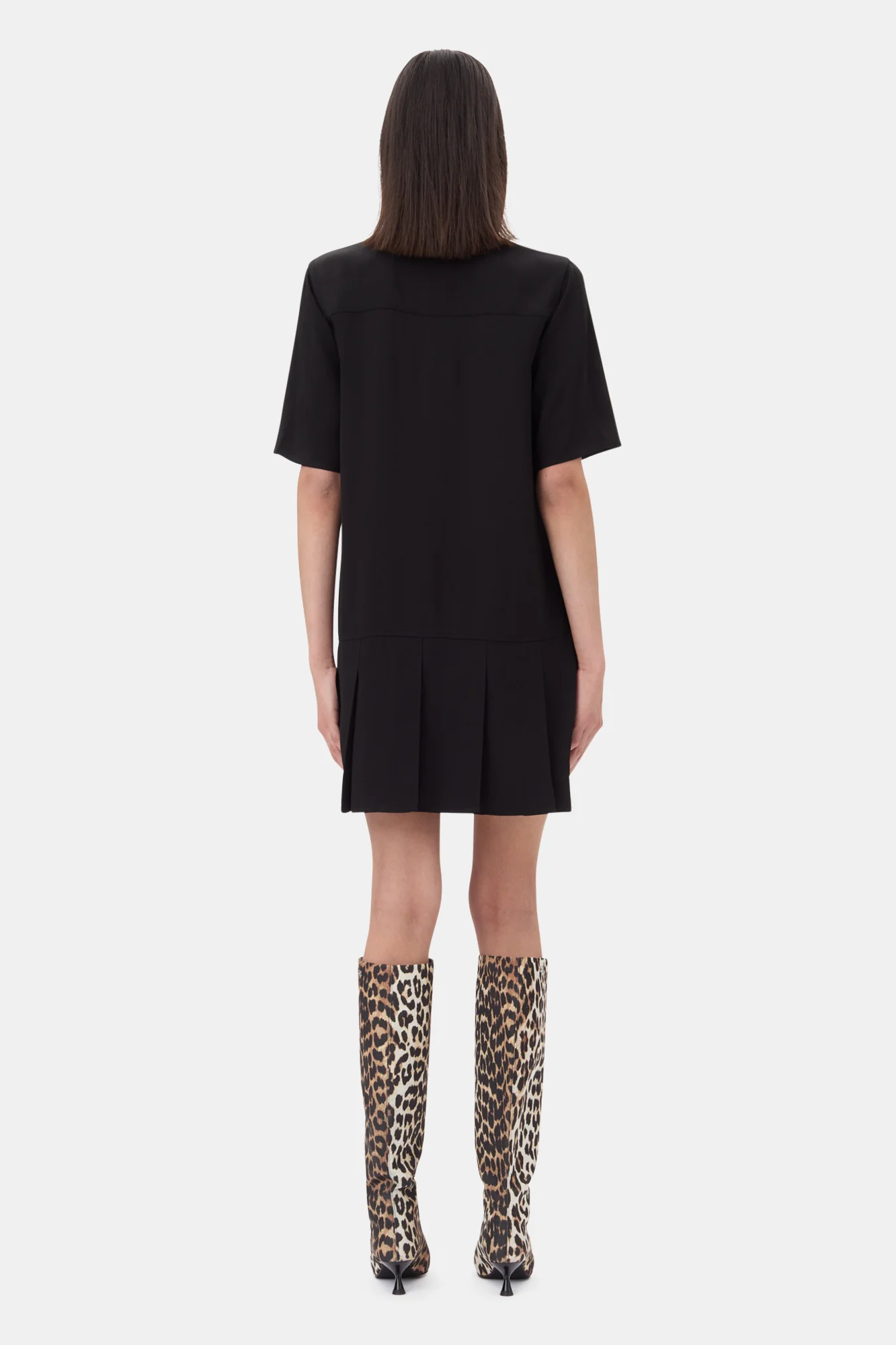 Viscose Twill Mini Dress | Black - Image 6