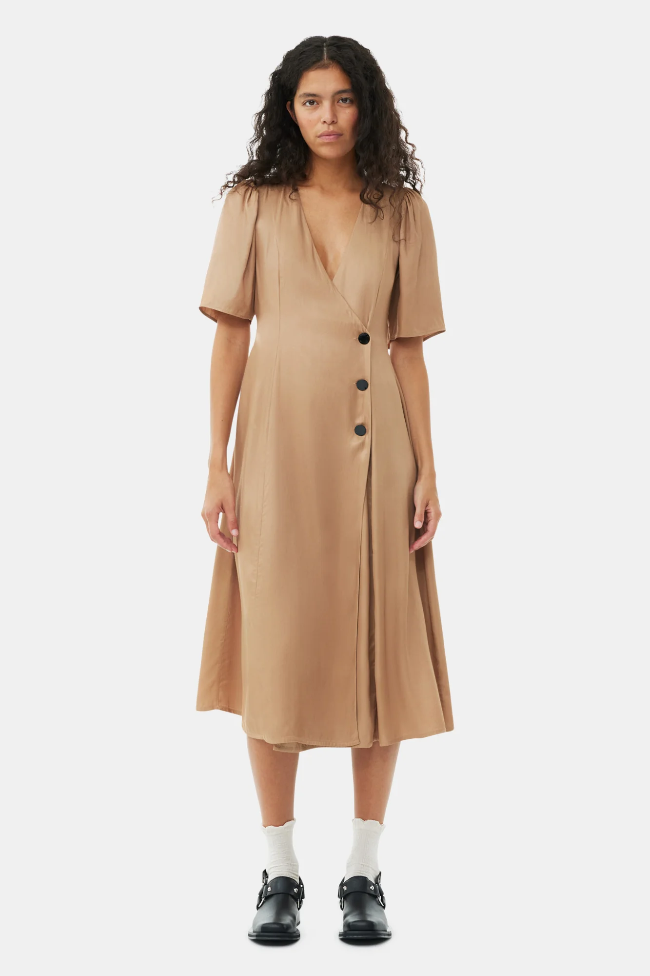Viscose Twill Wrap Midi Dress | Tiger's Eye - Image 3
