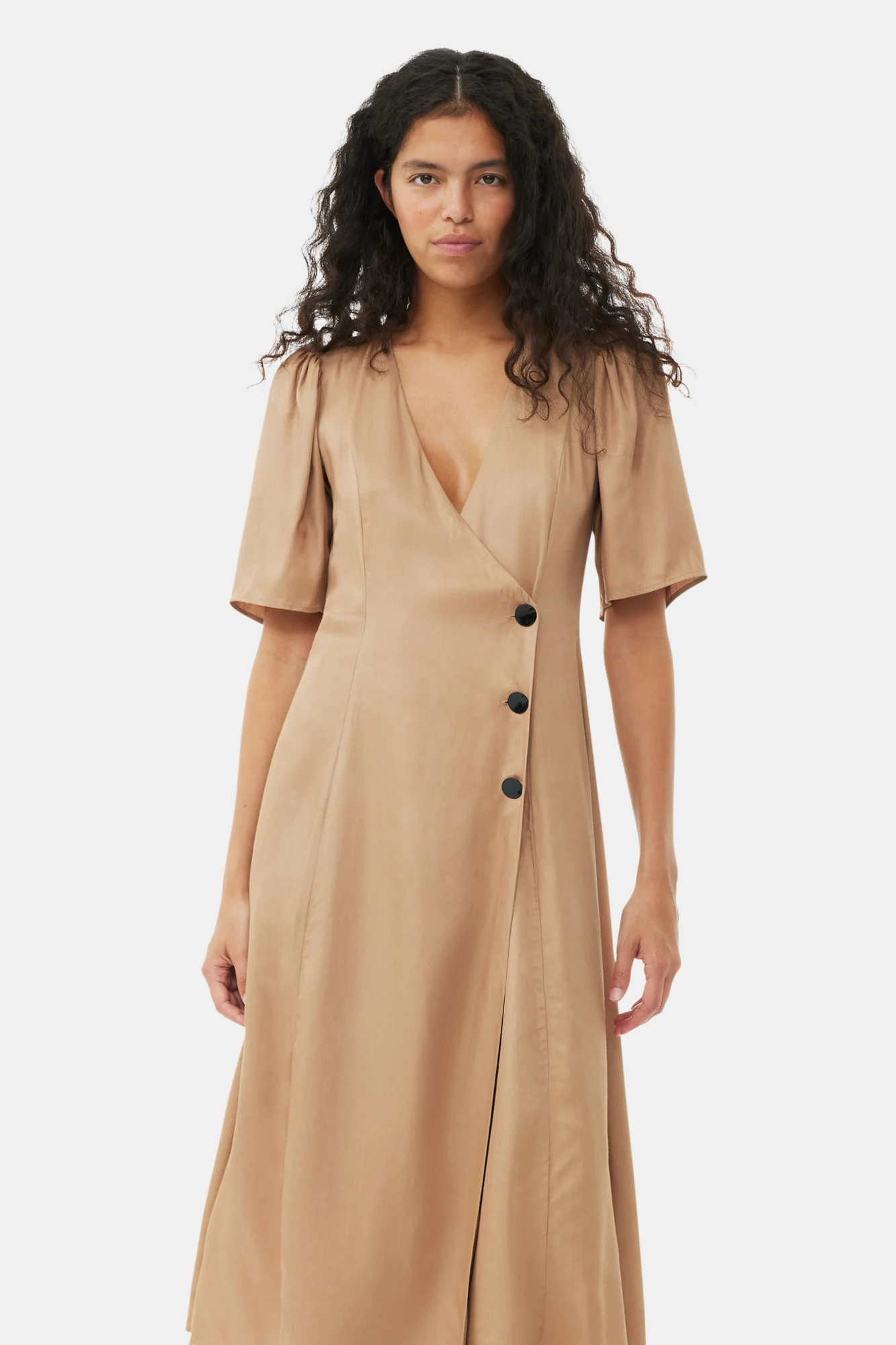 Viscose Twill Wrap Midi Dress | Tiger's Eye - Image 4