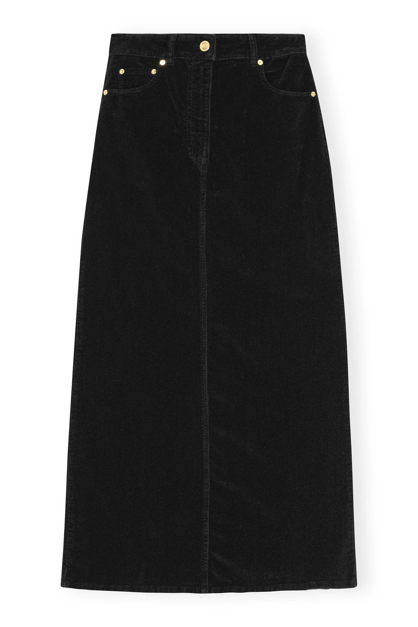 Washed Corduroy Long Skirt | Black