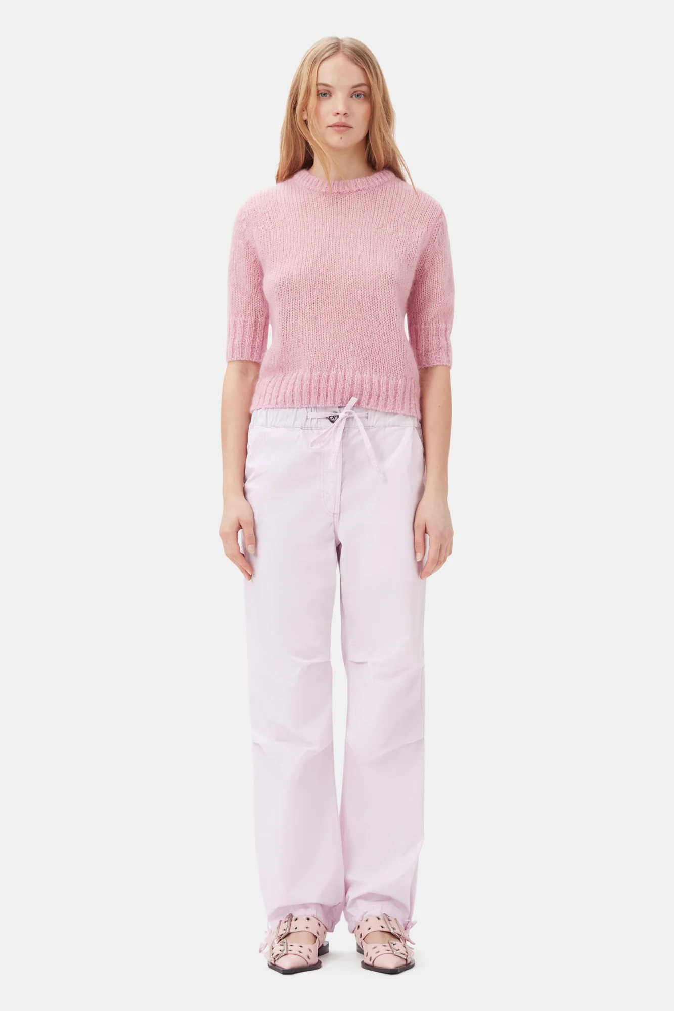 Washed Cotton Canvas Draw String Trousers | Light Lilac - Image 3