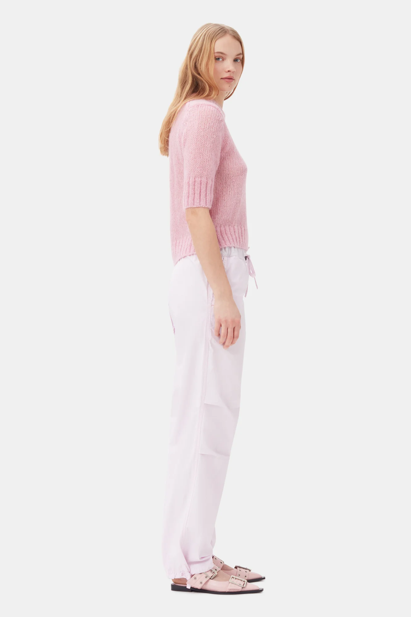 Washed Cotton Canvas Draw String Trousers | Light Lilac - Image 4
