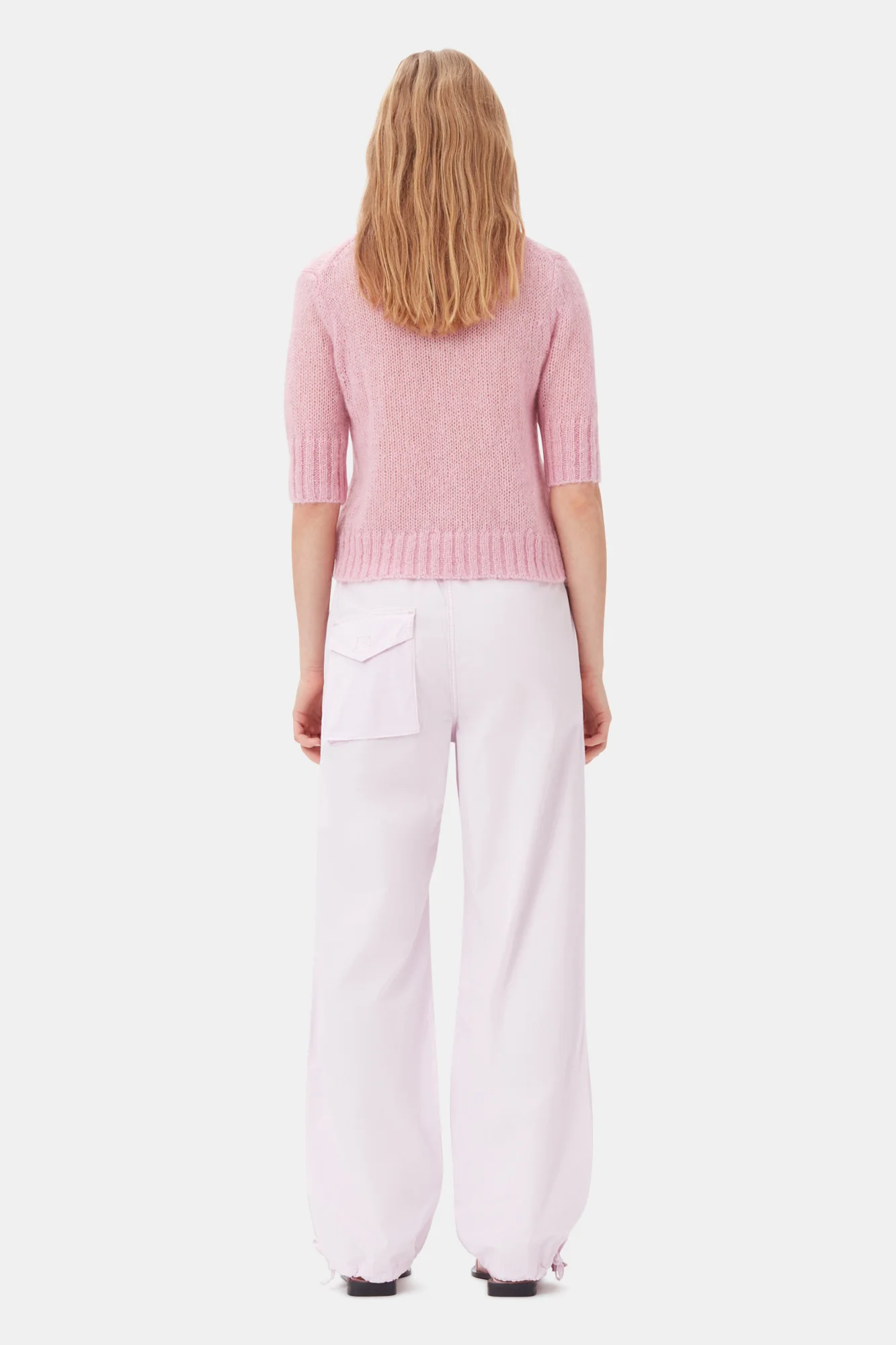 Washed Cotton Canvas Draw String Trousers | Light Lilac - Image 5