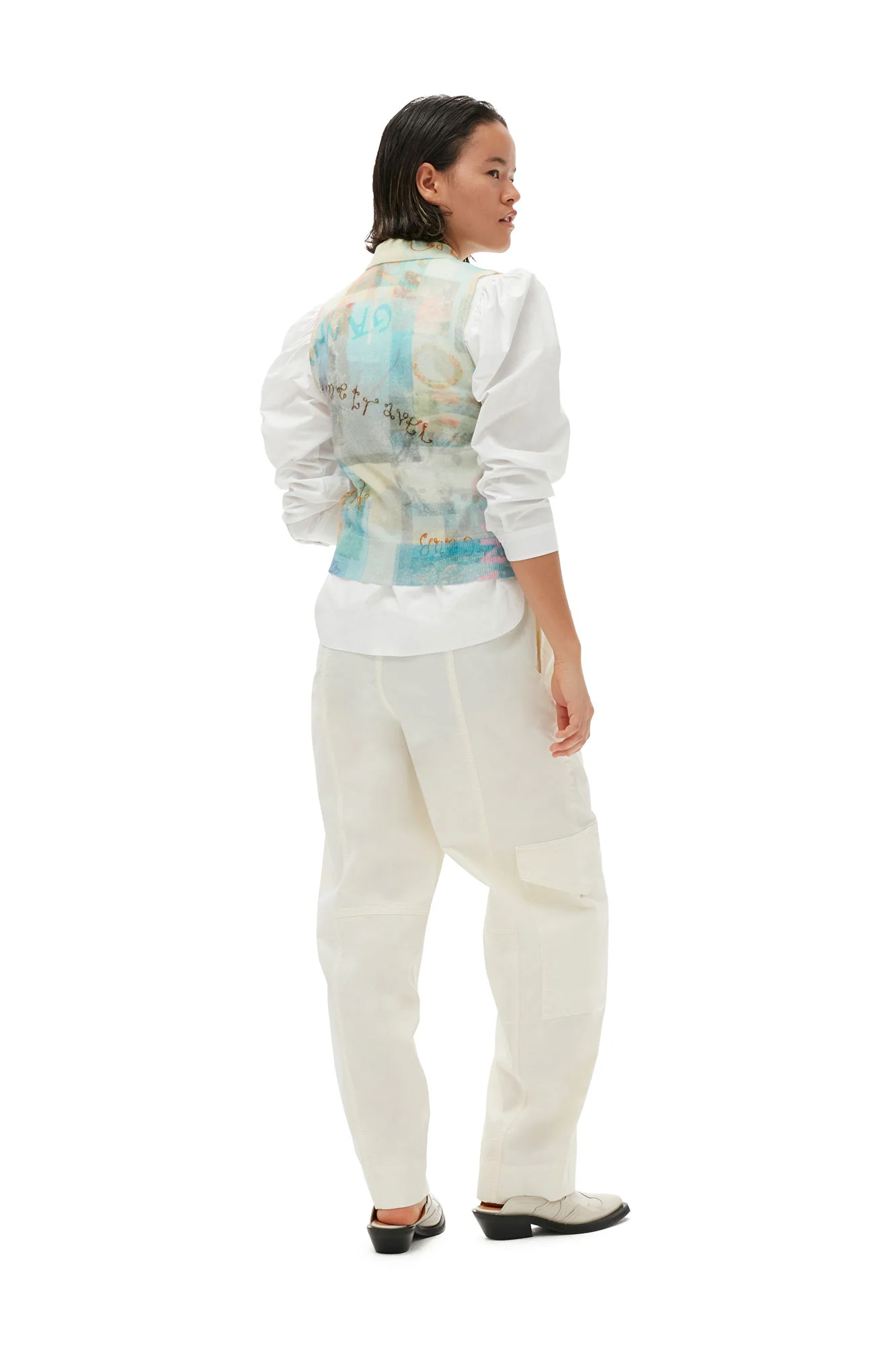 Washed Cotton Canvas Elasticated Curve Pants | Egret - Image 4