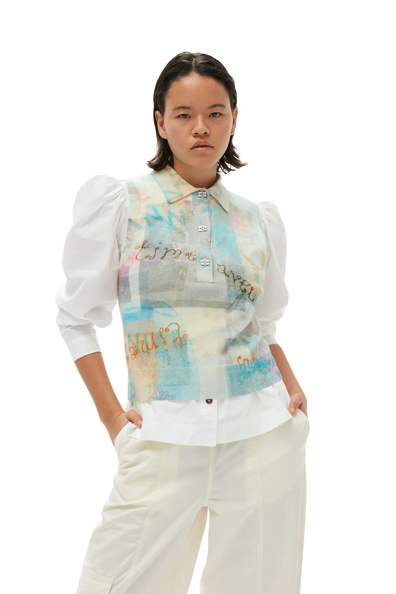 Washed Cotton Canvas Elasticated Curve Pants | Egret - Image 5