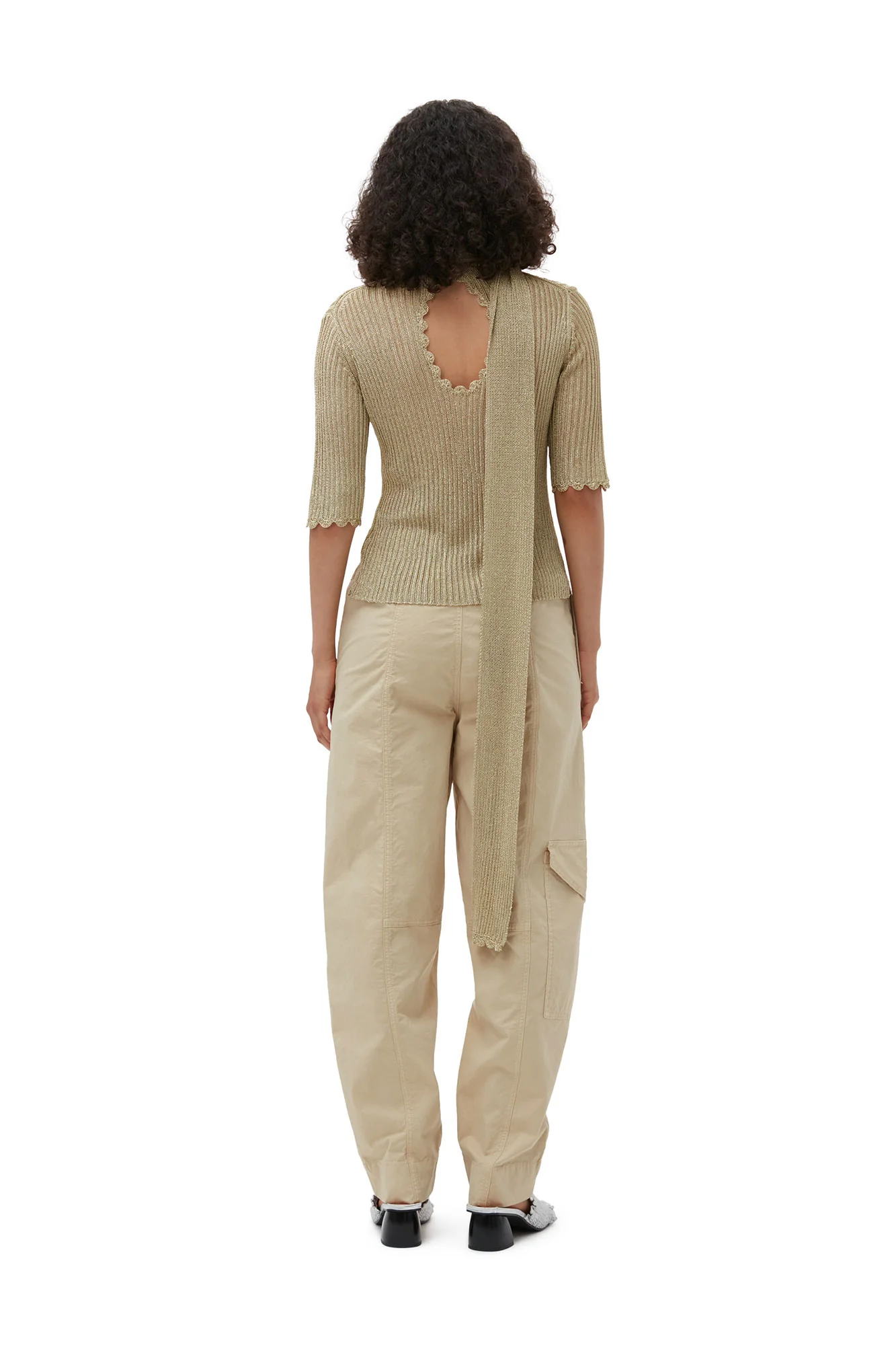 Washed Cotton Canvas Elasticated Curve Trousers | Pale Khaki - Image 3