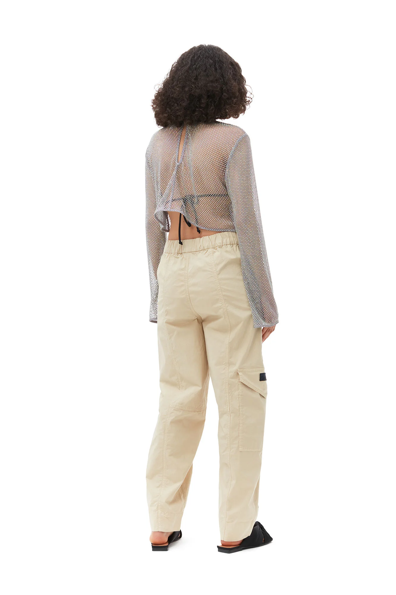 Washed Cotton Canvas Elasticated Curve Trousers | Pale Khaki - Image 5