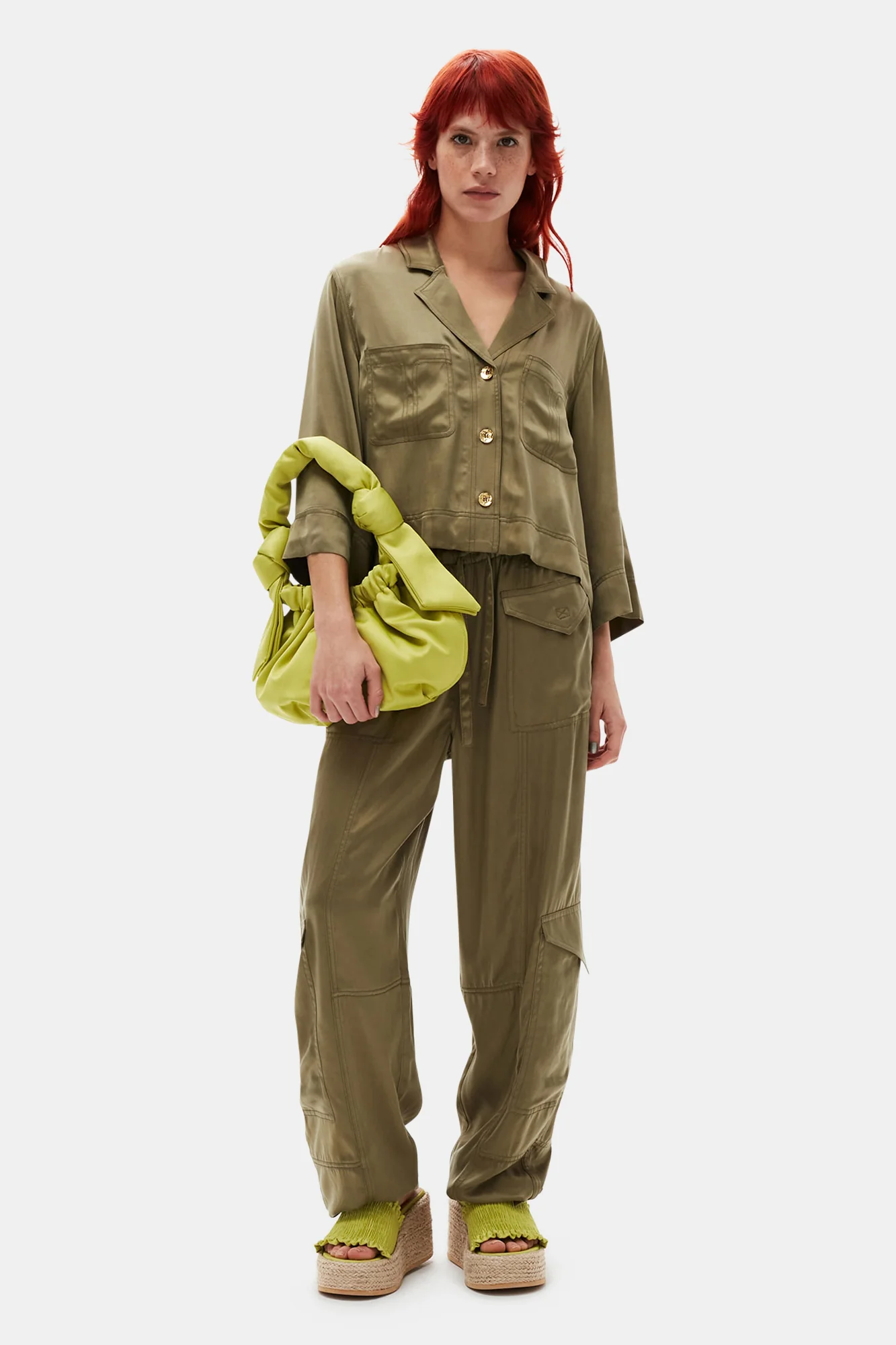 Washed Satin Crop Shirt | Aloe - Image 3