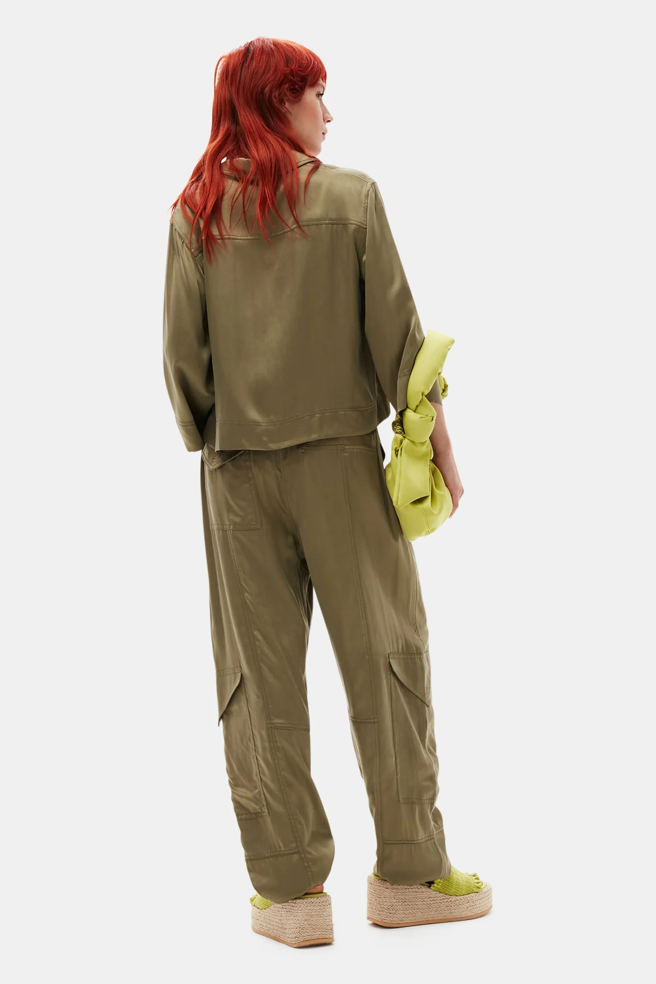 Washed Satin Crop Shirt | Aloe - Image 4