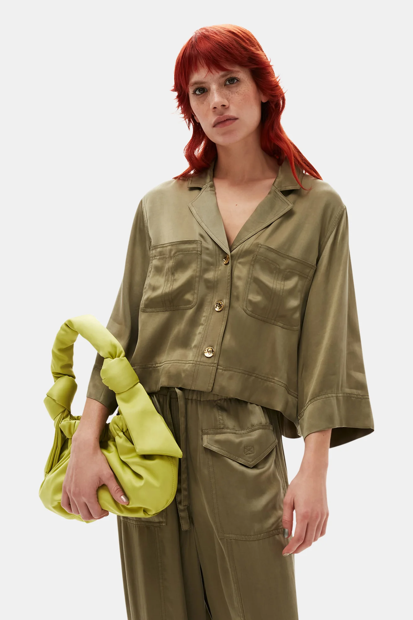 Washed Satin Crop Shirt | Aloe - Image 5