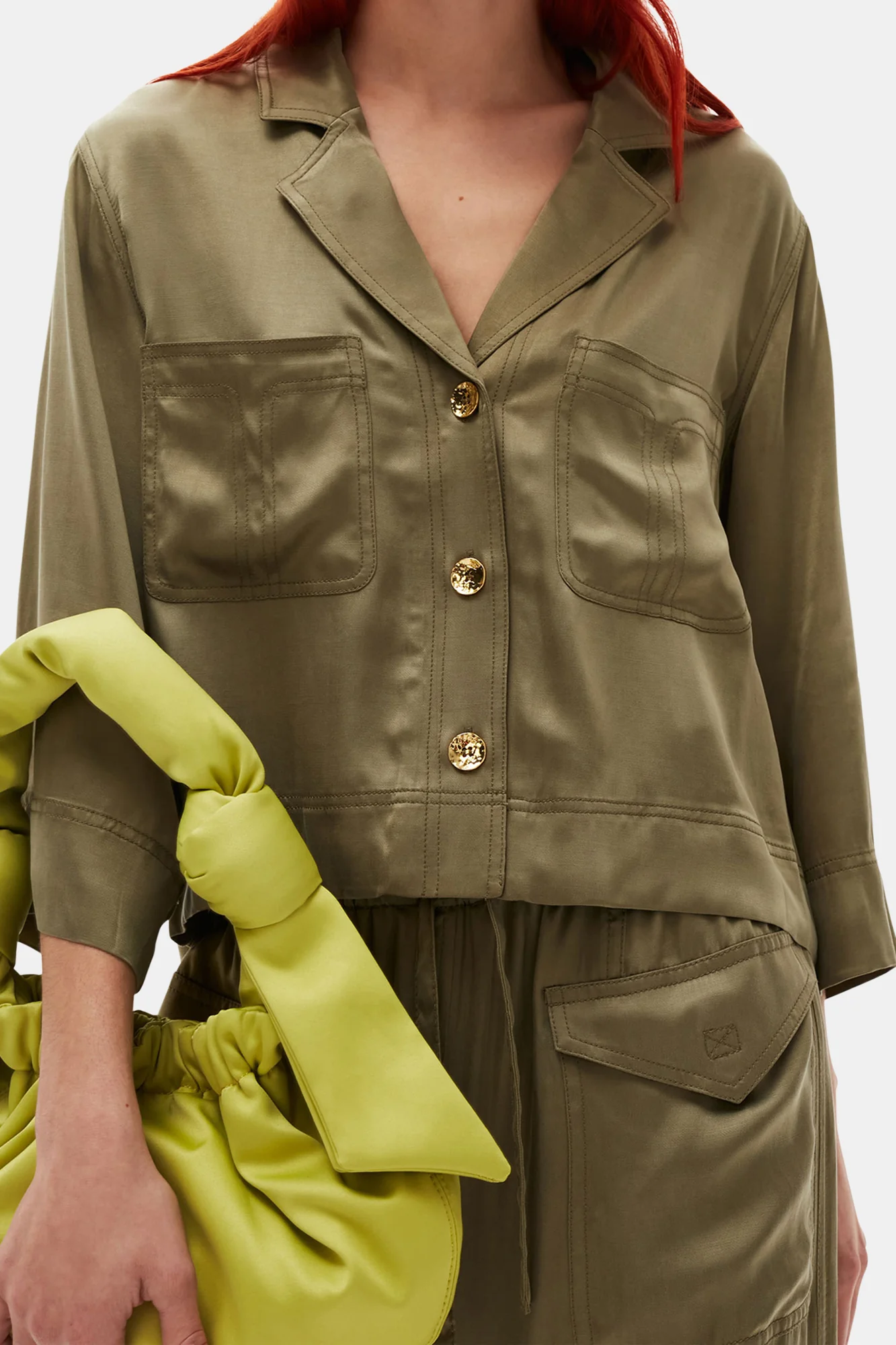 Washed Satin Crop Shirt | Aloe - Image 6
