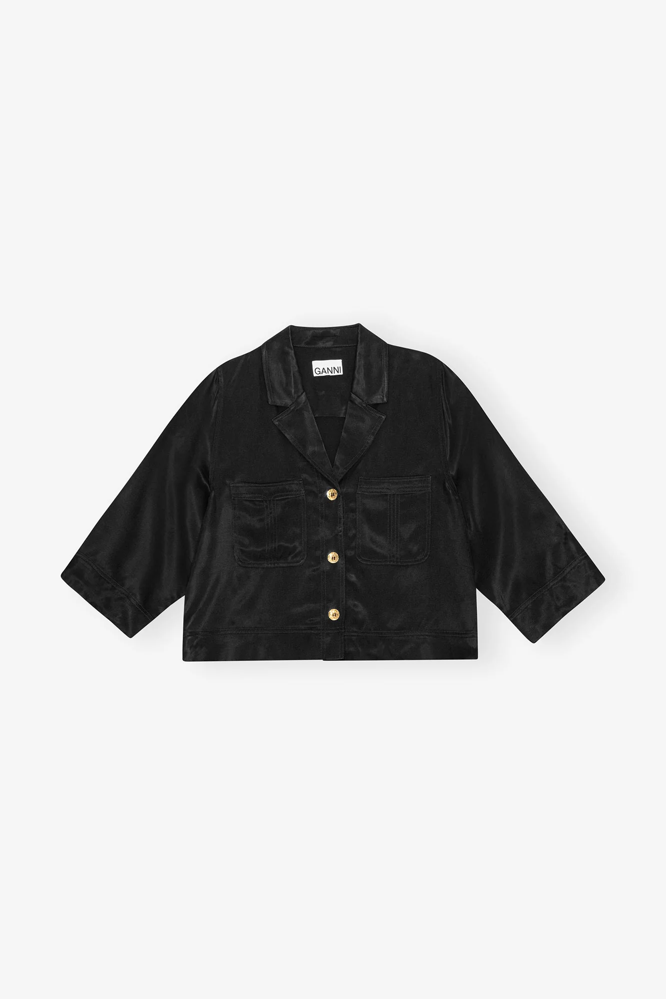 Washed Satin Crop Shirt | Black - Image 2