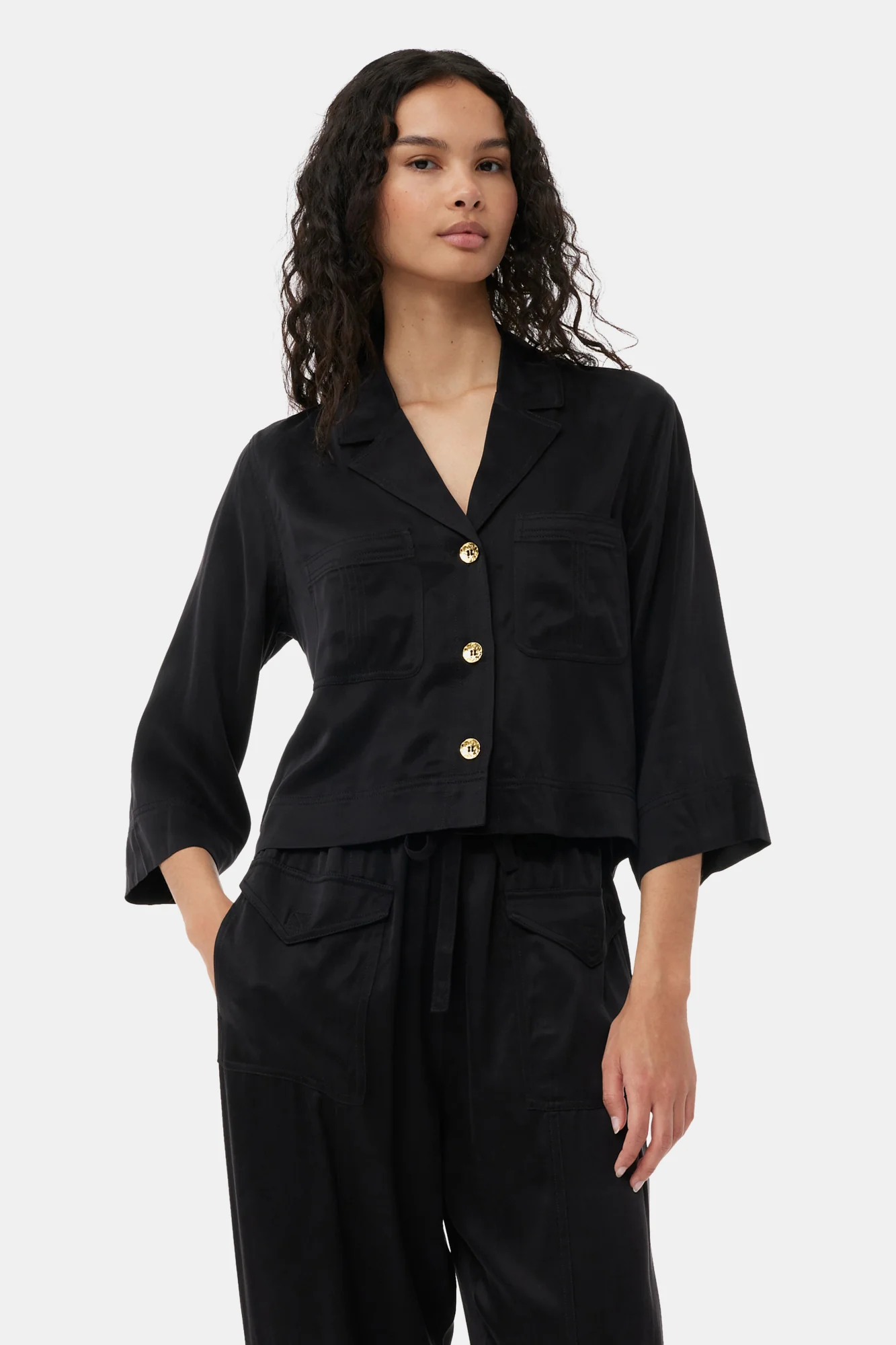Washed Satin Crop Shirt | Black - Image 8