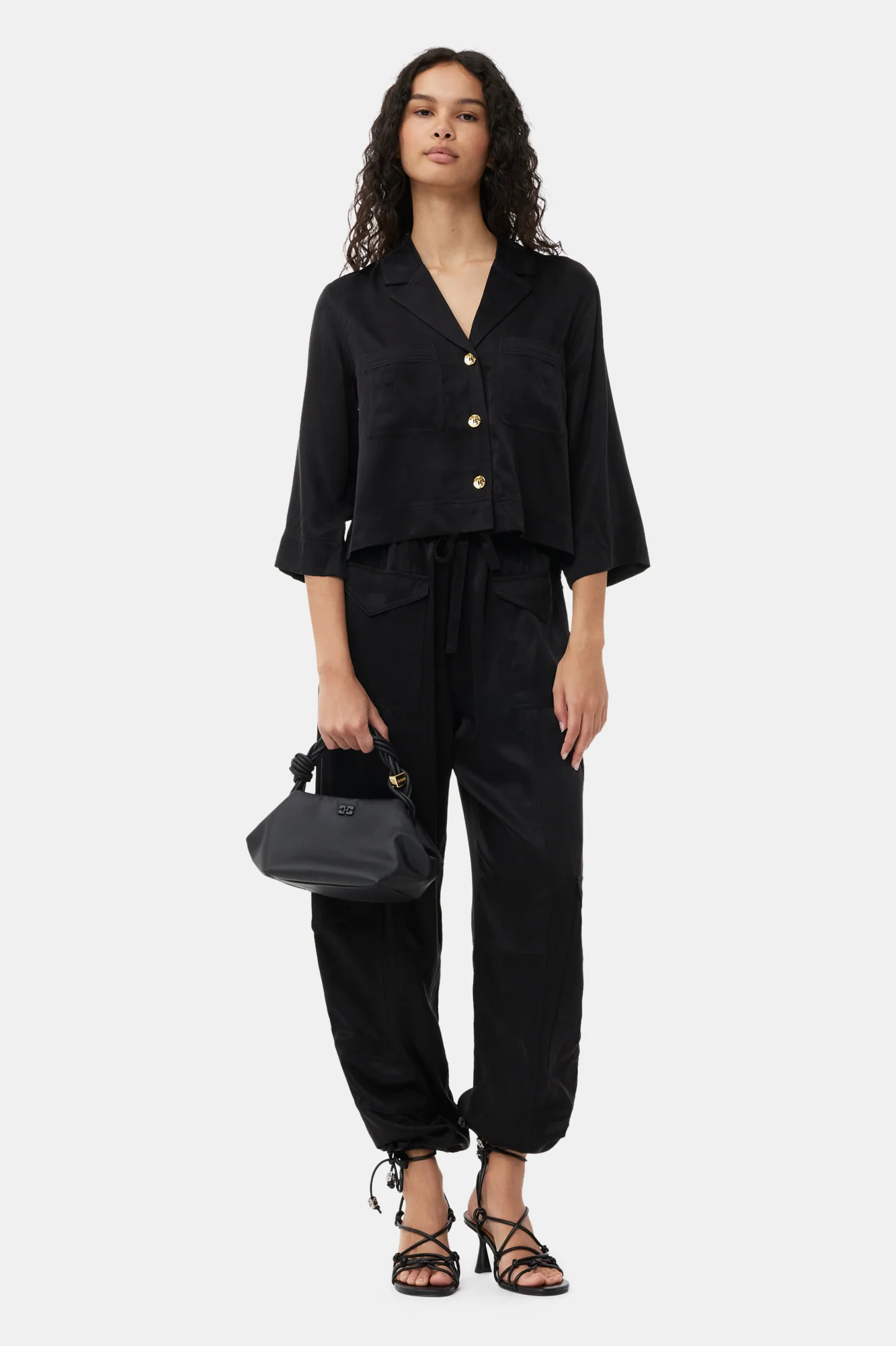 Washed Satin Crop Shirt | Black - Image 9