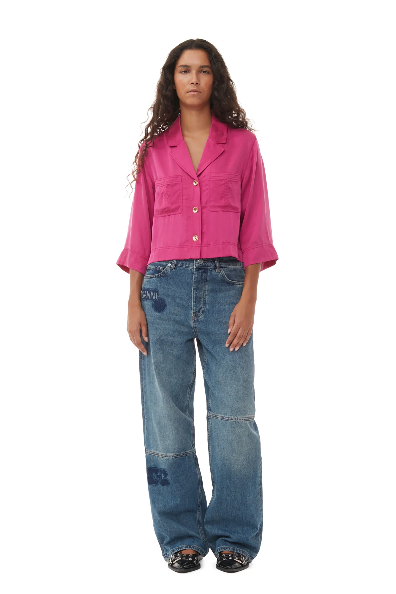 Washed Satin Crop Shirt | Fuchsia Red - Image 4
